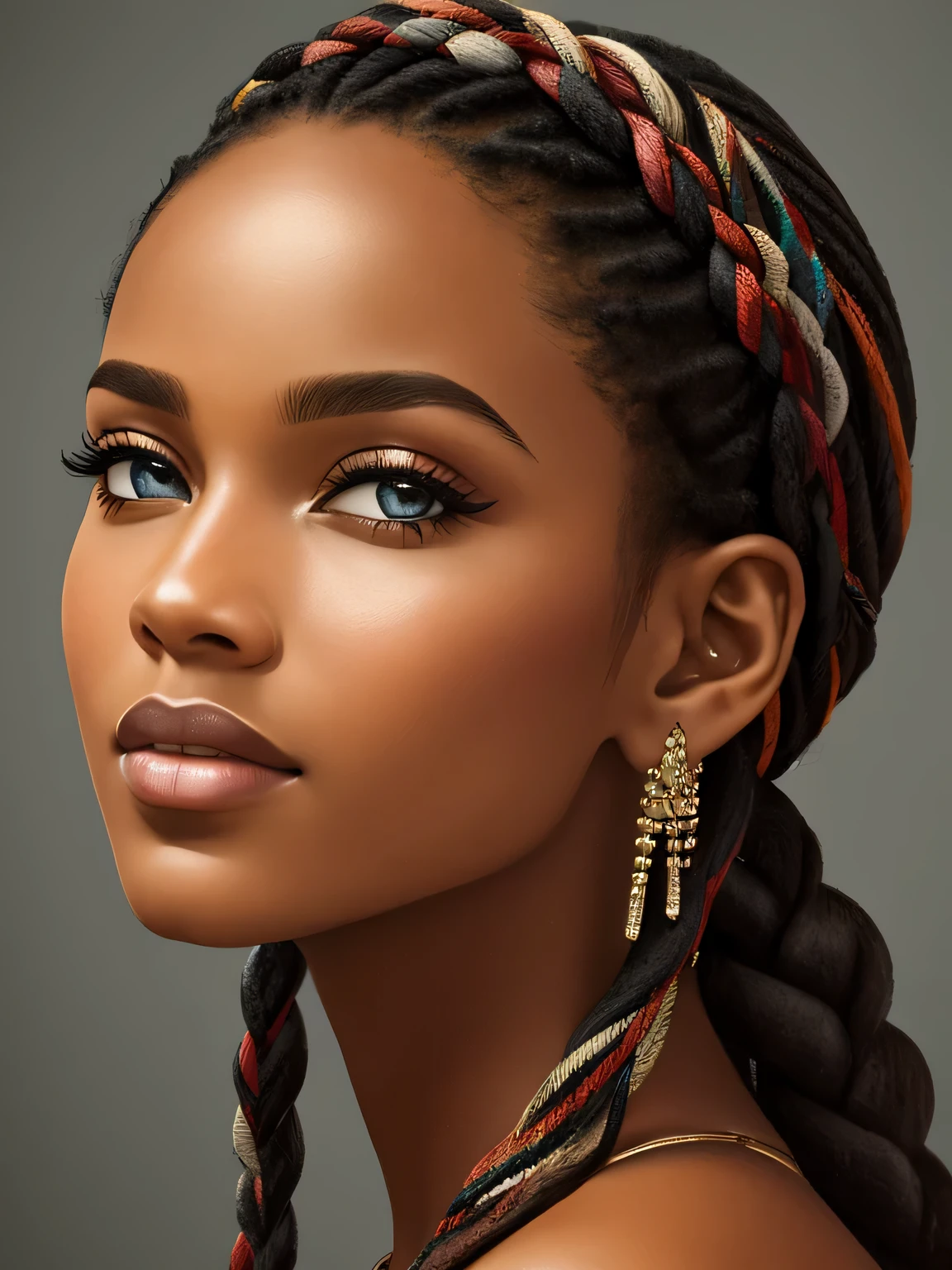 (best quality,4k,8k,highres,masterpiece:1.2),ultra-detailed,(realistic,photorealistic,photo-realistic:1.37),a painting by mse,beautiful black woman with amazing braids,artistic,portrait,expressive,emotive eyes,stunning braided hairstyle,detailed facial features,radiant smile,beautiful skin complexion,feminine charm,dynamic pose,vibrant colors,contrasting shadows,expert brushstrokes,dramatic lighting,striking background,professional artwork