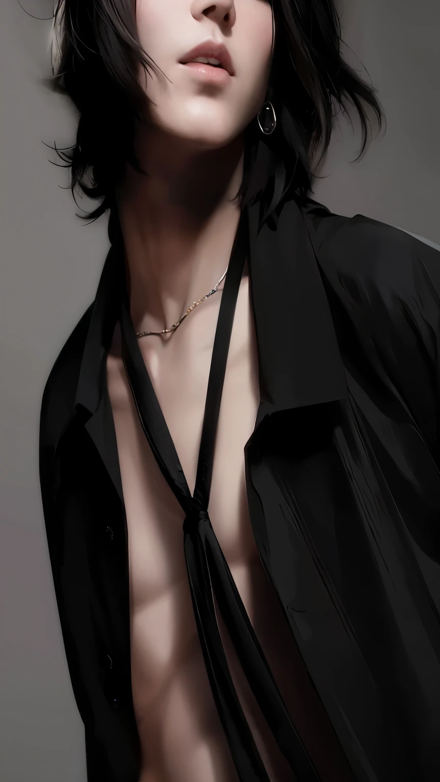 a man like Rin Itoshi with medium long black hair ,pale skin, dark turquoise eyes,slim body and thin waist,wearing a black robe with dark blue veins.