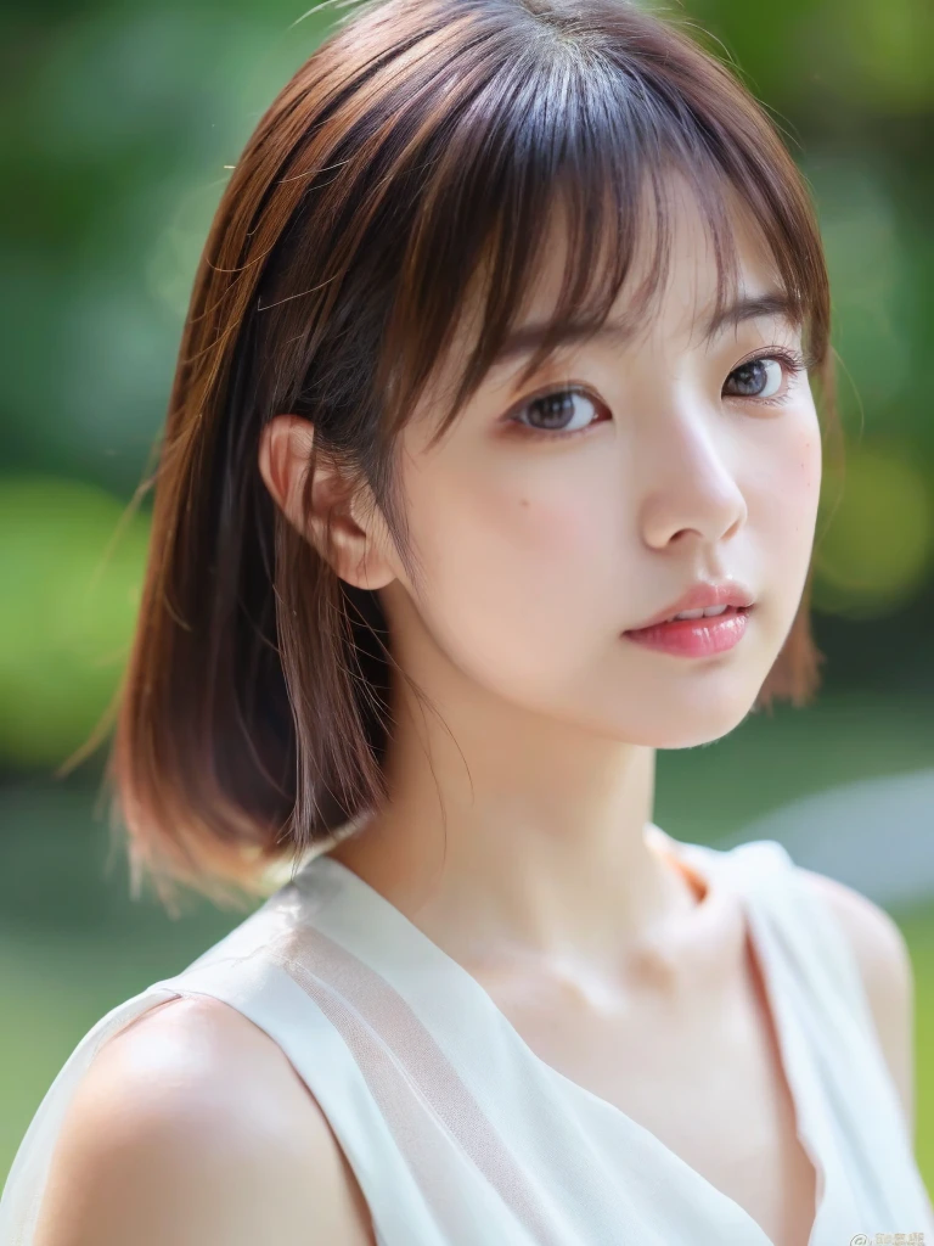 ((cute日本の女の子、beautiful japanese girl、1 girl、19 years old、ponytail、Highly detailed face and skin texture、super detailed face、highly detailed eyes、Lee Hong、blush、close-up of woman、front、 from the neck up、cute、Highly detailed face and skin texture、smooth white skin、Transparent skin texture、))、(dark brown hair)、looking at camera、sharp focus:1.2、beautiful woman with perfect style:1.4、japanese model、young gravure idol、若いcuteグラビアアイドル、Realistic young gravure idol、sophisticated gravure idol、((highest quality、8k、masterpiece:1.5、1photograph))、(4k、RAWphotograph、highest quality)、Place a person on the other side of the screen、Natural light、professional lighting、(realistic、フォトrealistic:1.5)、 one piece dress、