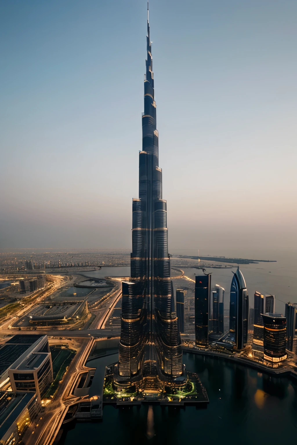 burj khalifa on moon vied from top (drone view) (white) (real)