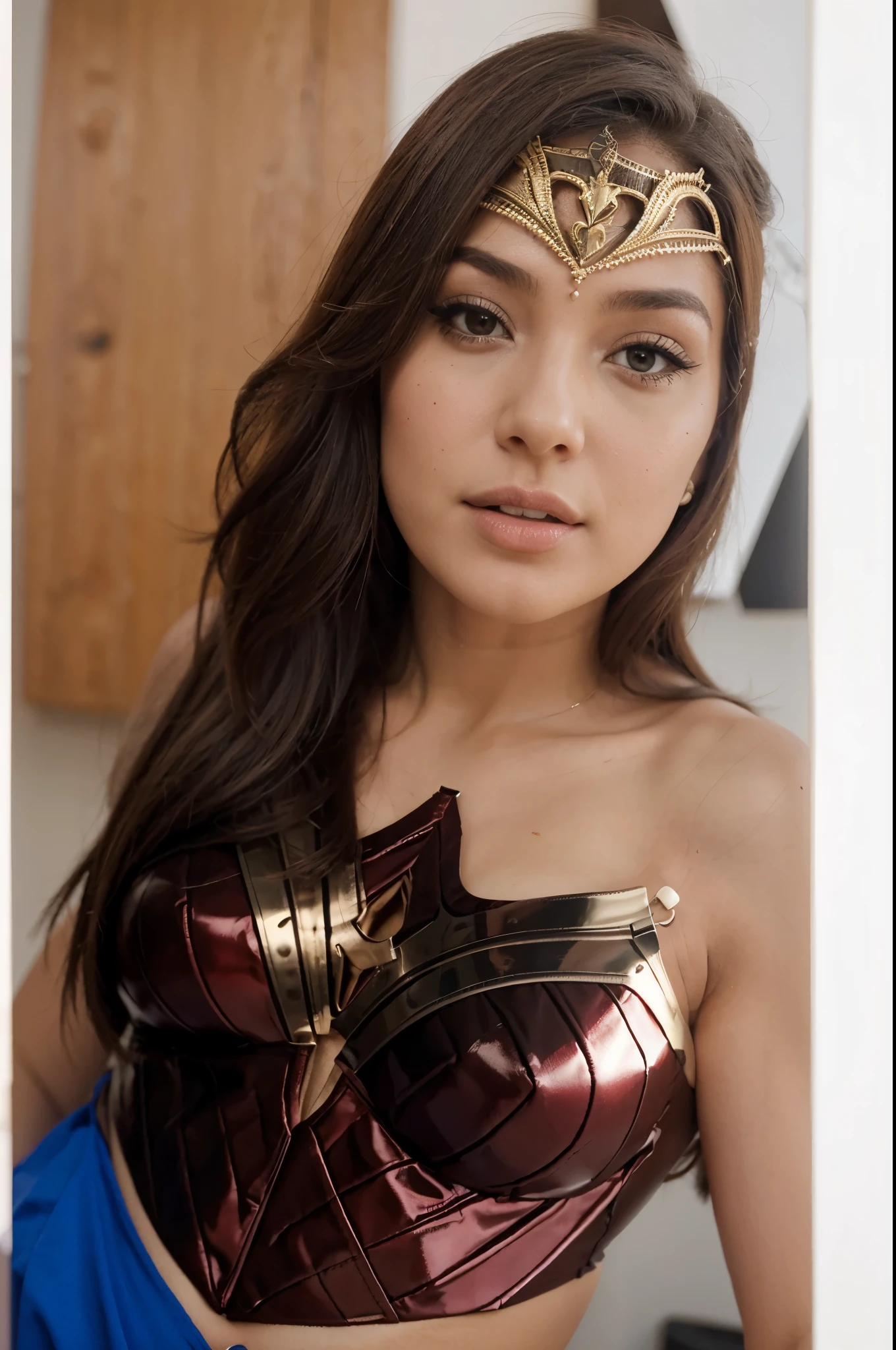 Mulher Maravilha, extremamente realista, muito linda, sexy, bunda grande, pernas grossas, cabelo lindo, rosto bonito, armadura do filme