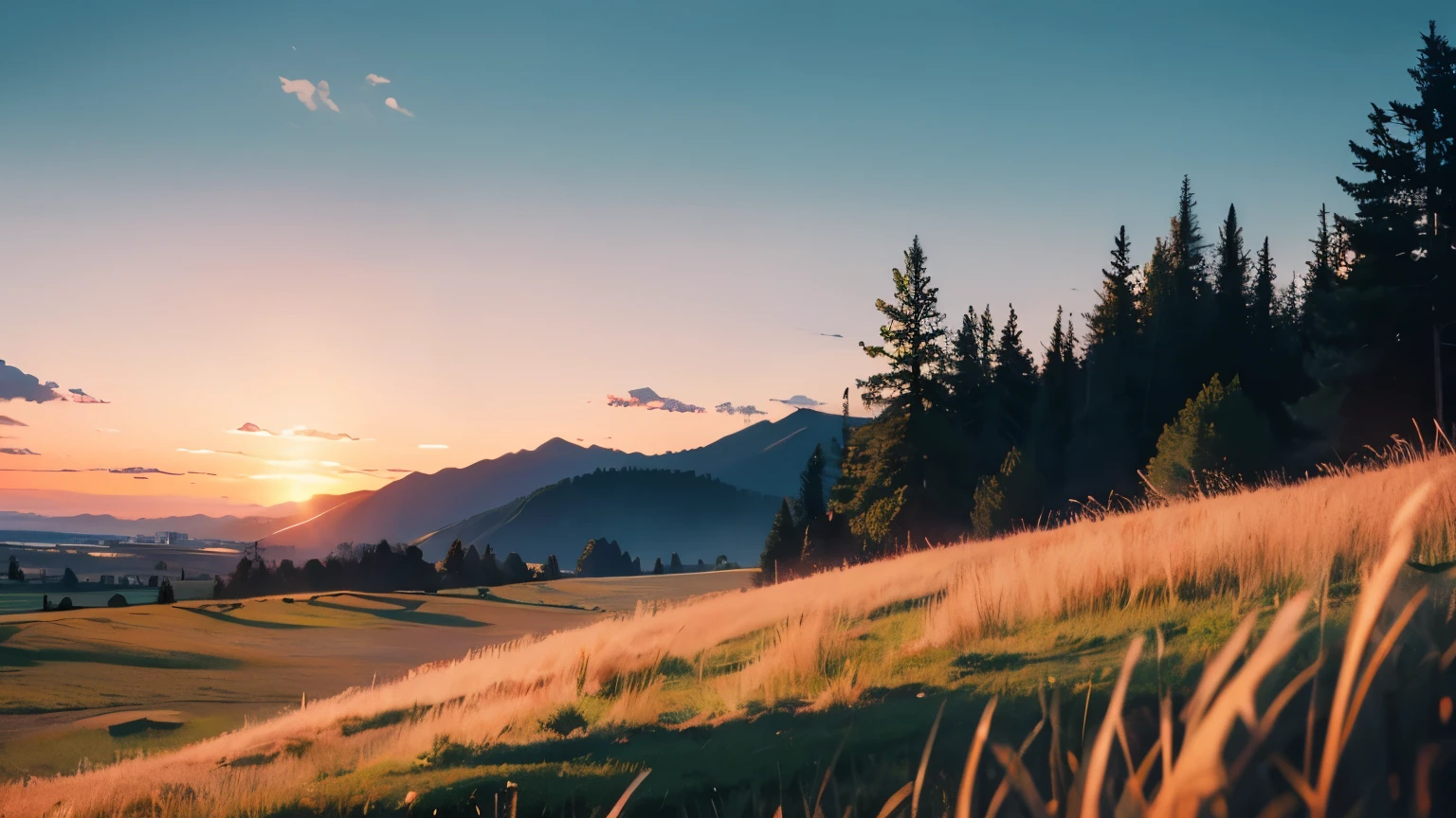 Grassland in the twilight sky, grass zoom, aesthetic, cinematic