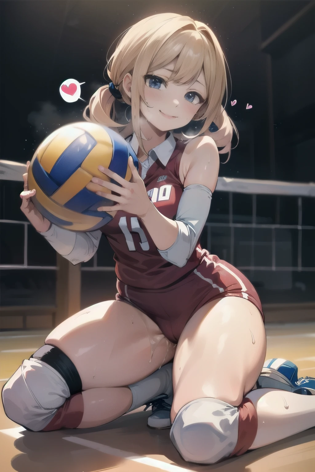 unity 8k wallpaper, anatomically correct, (((masterpiece))), (((best quality))), (((ultra detailed))), (((high-resolution))), ((Ultimate cutie)), perfect hands, perfect finger, (((good anatomy))), detailed beautiful face, shiny hair, (((gyaru))), (potbelly), (curvy), medium breasts, ((Thick thighs)), (((solo))), ((seductive smile)), (((blush))),
BREAK, (((sit astride the perfectly spherical shape 6-inch volleyball))), (((Straddling a perfectly spherical 6" volleyball))), (((Perfectly spherical 6" volleyball fits perfectly crotch))), BREAK, (((Rub the Perfectly spherical 6" volleyball against crotch))), (masturbation),
BREAK, (Collared volleyball uniforms), sleeveless, ((buruma)), ((kneepad)), pussy juice stained, (elbow pad), (((sweat))), (((covered in sweat))), ((deep breathing)), in Volleyball Court, indoor, lighting, looking at viewer, full body, (spoken heart)