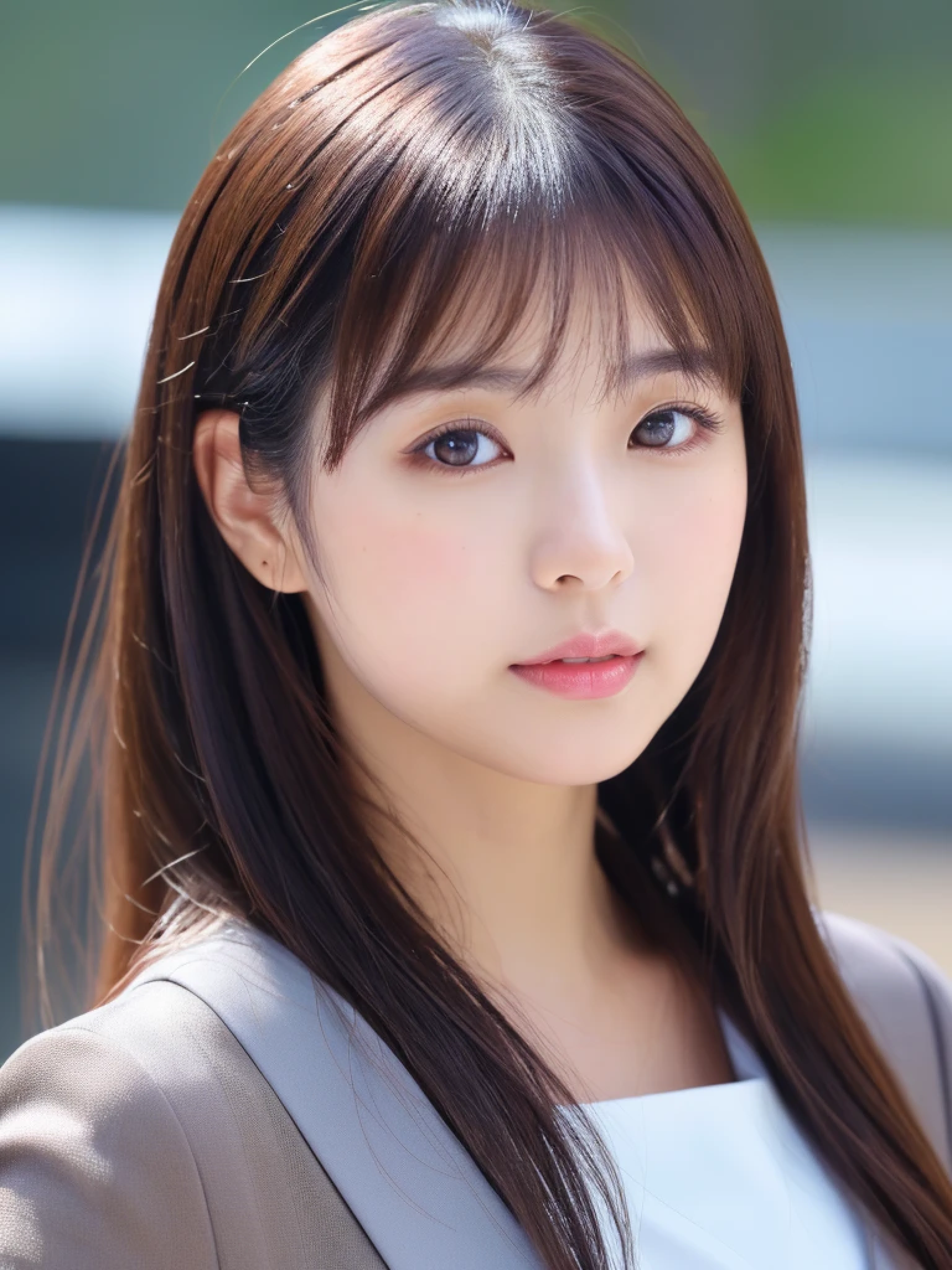 ((cute日本の女の子、beautiful japanese girl、1 girl、19 years old、ponytail、Highly detailed face and skin texture、super detailed face、highly detailed eyes、Lee Hong、blush、close-up of woman、front、 from the neck up、cute、Highly detailed face and skin texture、smooth white skin、Transparent skin texture、))、(dark brown hair)、looking at camera、sharp focus:1.2、beautiful woman with perfect style:1.4、japanese model、young gravure idol、若いcuteグラビアアイドル、Realistic young gravure idol、sophisticated gravure idol、((highest quality、8k、masterpiece:1.5、1photograph))、(4k、RAWphotograph、highest quality)、Place a person on the other side of the screen、Natural light、professional lighting、(realistic、フォトrealistic:1.5)、 dark purple sexy one-piece dress、