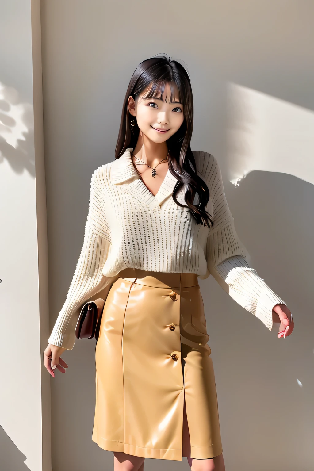 araffe woman in a beige coat and white boots posing for a picture, wearing Jacket and skirt, short skirt and a long Jacket, short Jacket, cropped shirt with Jacket, loose coat collar sailor suit, pastel, pastel', Jacket, Shahi, beige, warm, woman, 8k)), elegant suit, sakimichan, Designed for a cozy aesthetic!