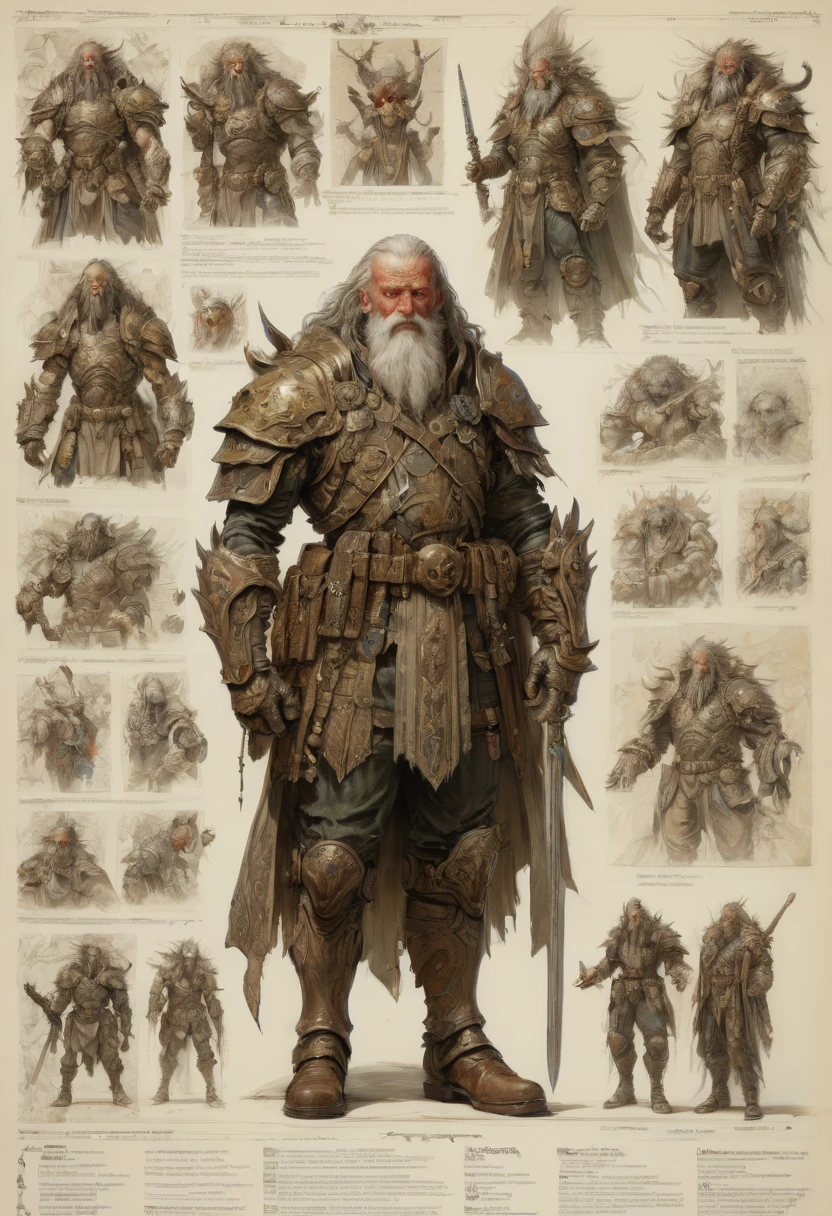 character design sheet by John Blanche, best quality, masterpiece, Representative work, official art, Professional, Ultra intricate detailed, 8k