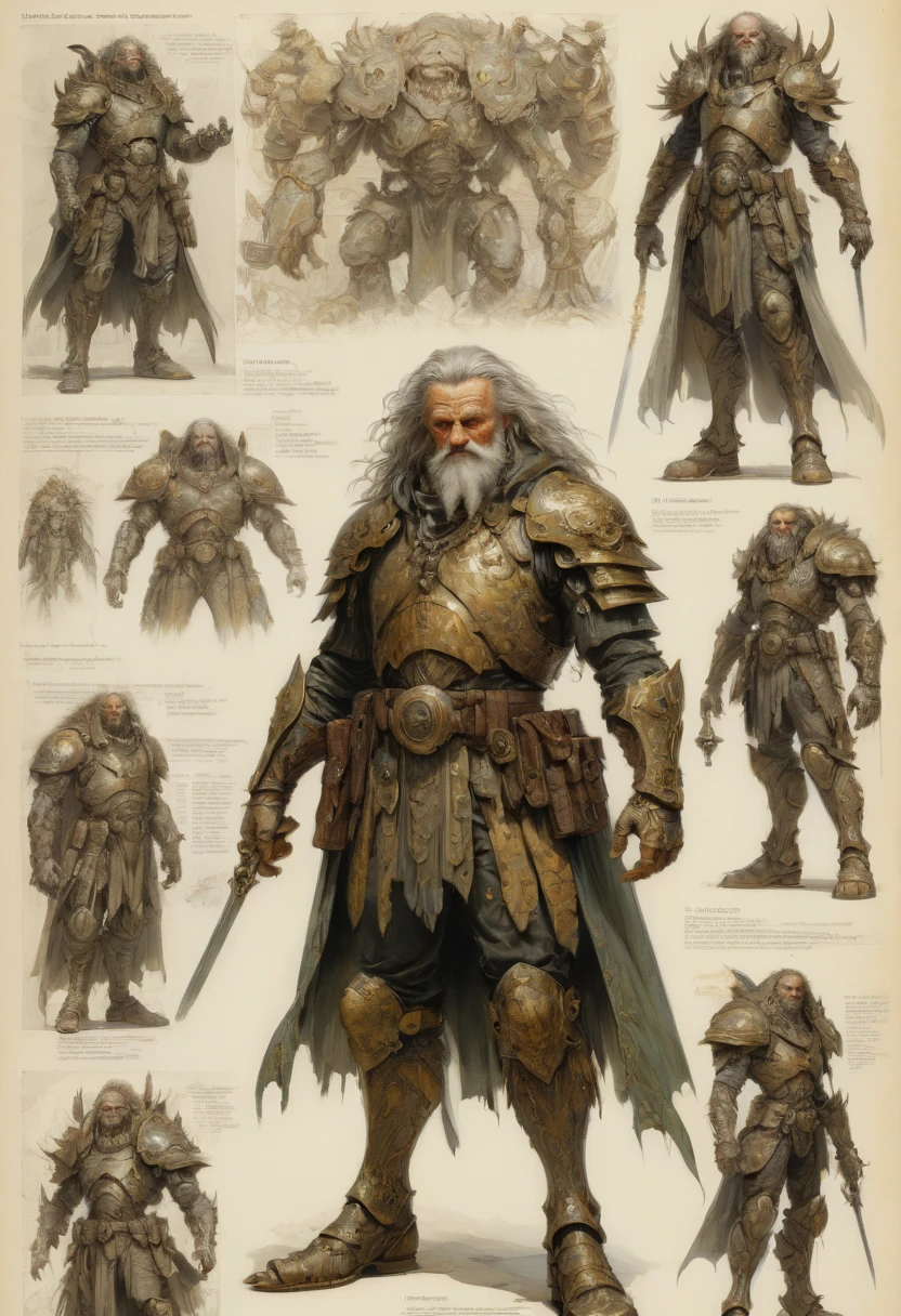 character design sheet by John Blanche, best quality, masterpiece, Representative work, official art, Professional, Ultra intricate detailed, 8k