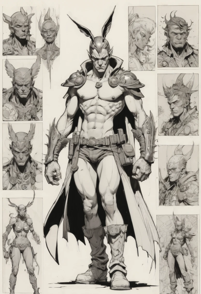 character design sheet by Paul Pope, best quality, masterpiece, Representative work, official art, Professional, Ultra intricate detailed, 8k