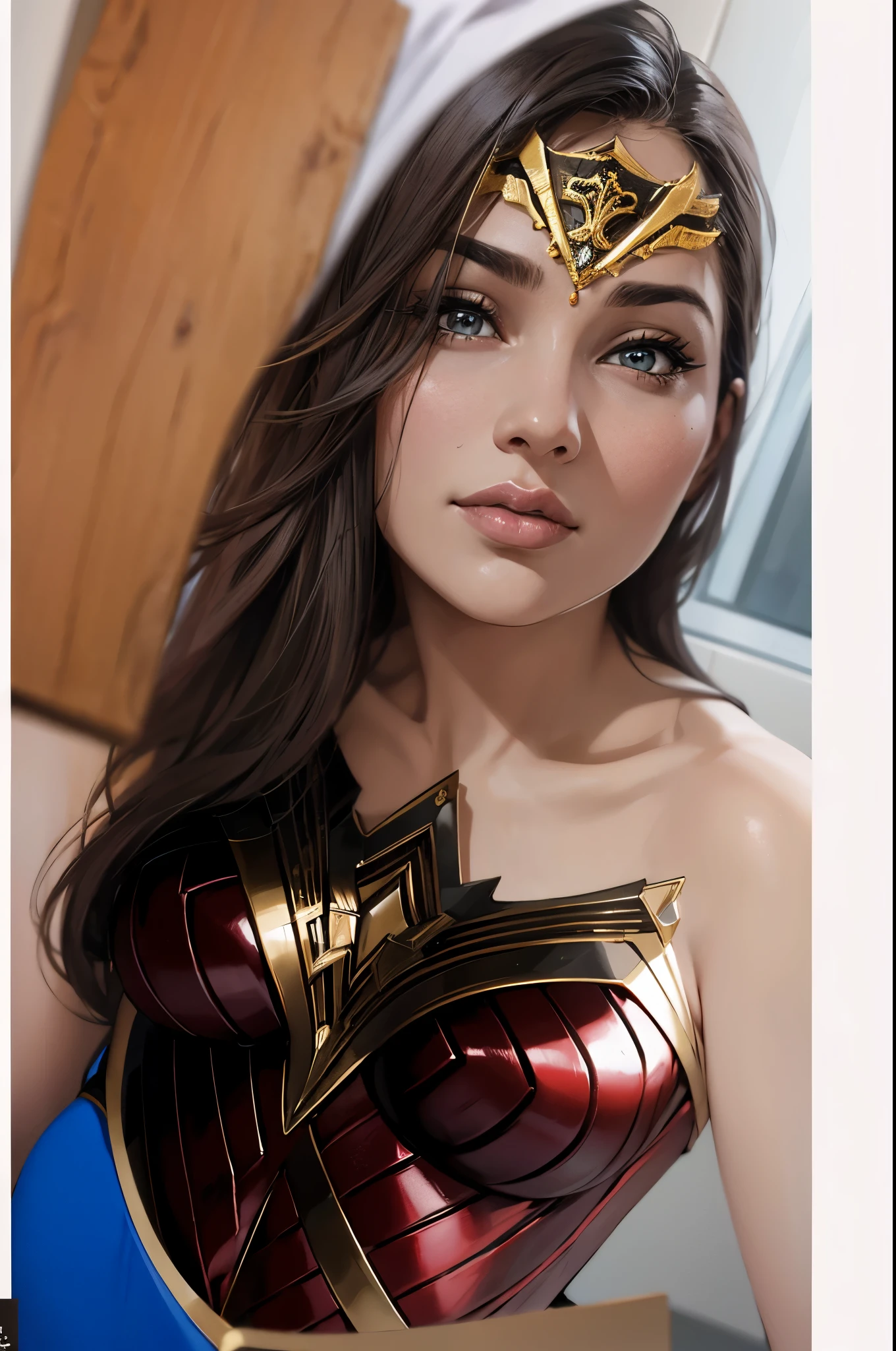 mulher maravilha, extremamente realista, muito linda, sexy, decote,