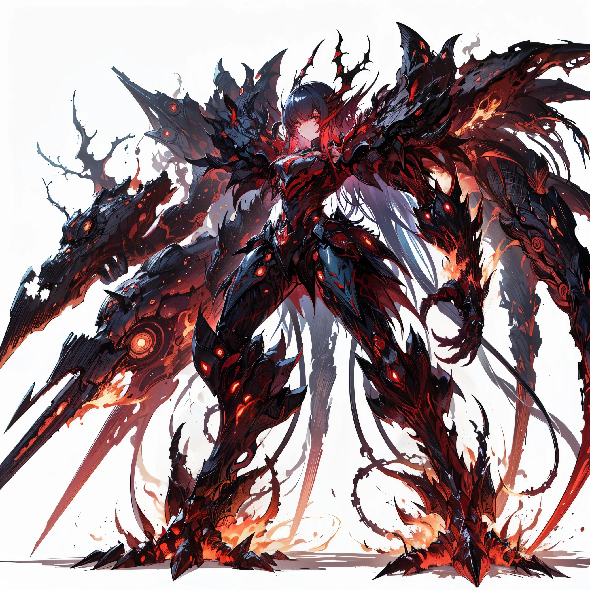 Close-up of a demonic creature with red eyes, concept art:Yang J, pixiv contest winner, fantasy art, good quality hell art, fire golem creature, depraved cybernetic demon, Armor that evokes flames, デーモンソウルのconcept art, 鳳珠のconcept art, 高品質のデジタルconcept art, cool mecha style