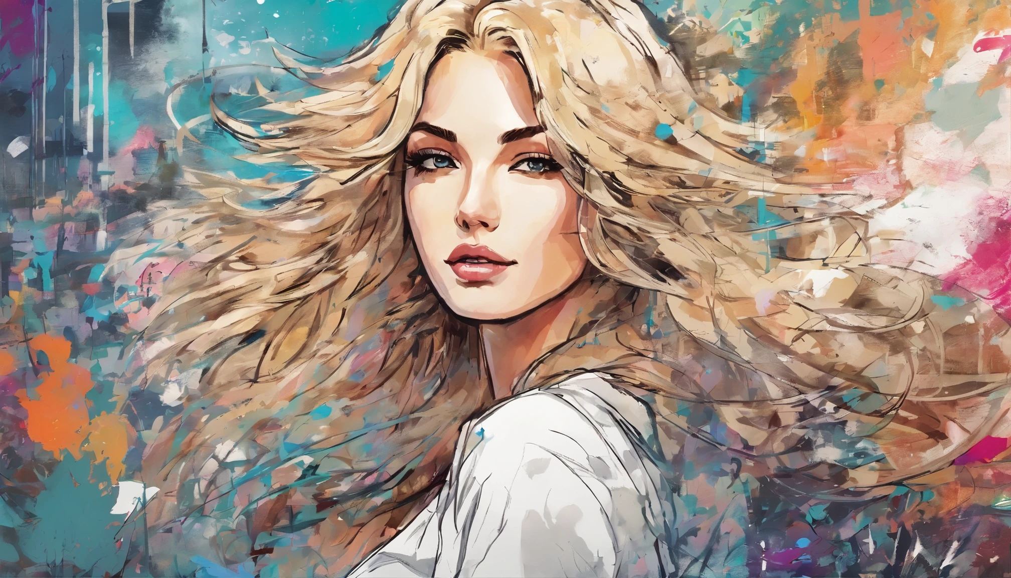 sticker art,kelly brook beautiful woman with long blonde hair , freedom, soul, digital illustration, comic style, perfect anatomy, centered, approaching perfection, dynamic, highly detailed, watercolor painting, artstation, concept art, smooth, sharp focus, illustration, art by carne griffiths and wadim kashin,big breast,alone anime girl with a medium lenght pose and cute clothes, short pastel blonde hair with hime cut and bangs, heterochromia, perfect anatomy, centered, approaching perfection, dynamic, highly detailed, character sheet