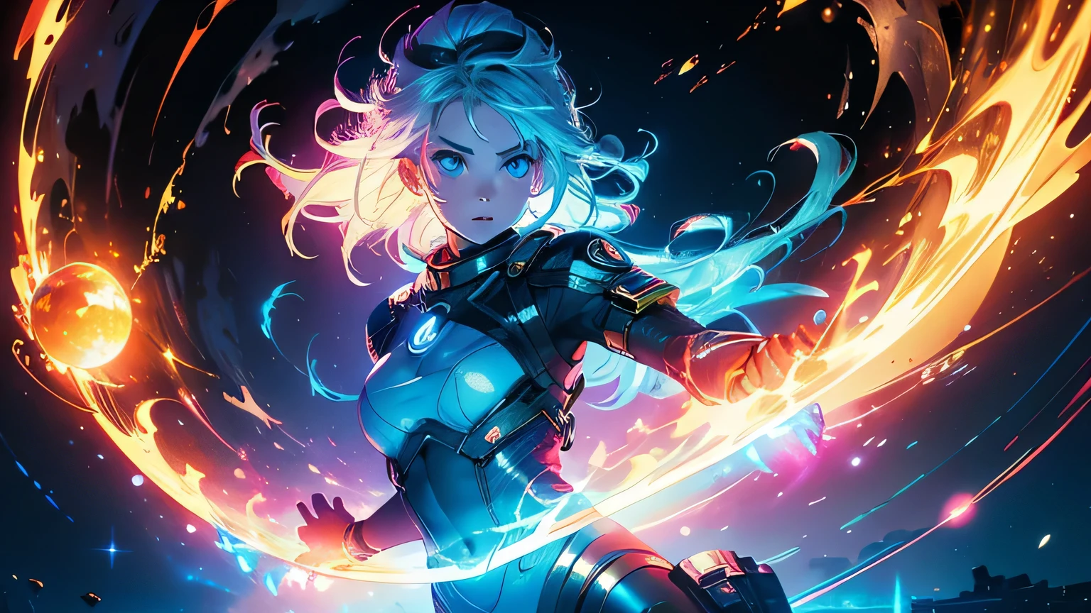 (masterpiece), best quality, a cute girl floating in the space holding a planet, ((holding)), sphere, ((glow, planet glow)), perfect face, expressive eyes, (blue Tight crop top gold leather suit), (Medium breast), (open half breast), , spiral galaxy, astronomy wallpaper, happy, colorful, exciting, gorgeous, blue giant star, cowboy shot, cosmic, cosmos 4k, shiny, perfect light, glowing sphere BREAK is a cute girl on space, she is holding a glwoing sphere with the two hands, she is wearing a white space suit, she has blue hair, red eyes, red giant star, sun like star, shine, BREAK vivid colors, bright,shiny, cool colors, dramatic lighting, artistic, creative, digital art, wallpaper, (glowing eyeagical, impossible, good vibes, good emotions, adventure, (solo, alone,1girl)\