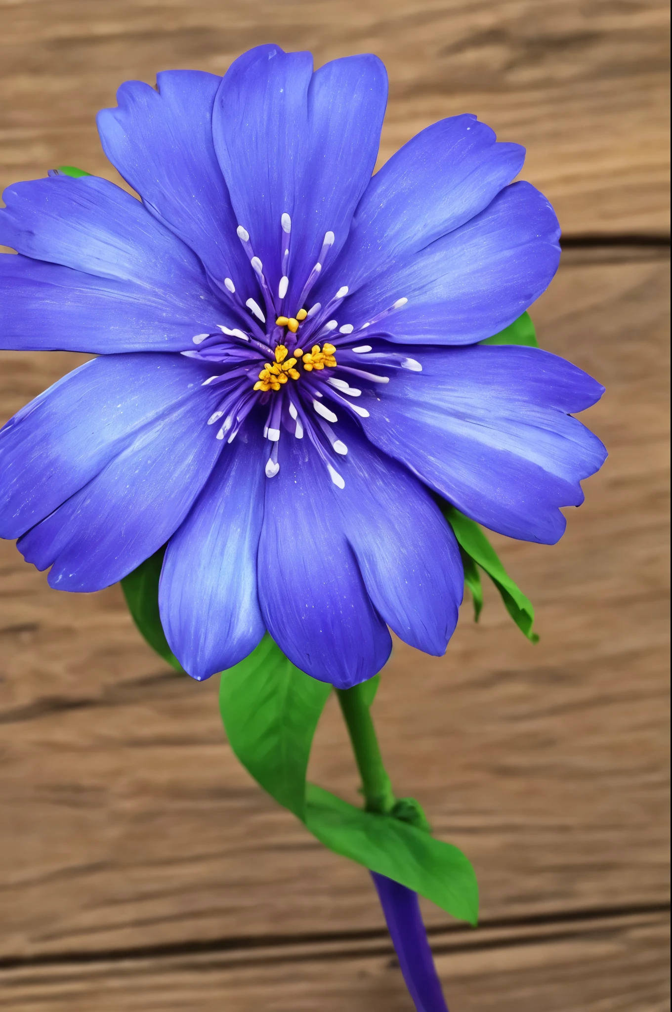 a close up of a flower on a stick on a wooden table, beautiful!!!!!!!!!, blue purple aqua colors, beautiful detail and color, detailed!!!!!!!, blue and purple, purple and blue, purple and blue colored, brilliantly colored, gorgeous colors, brilliantly coloured, beautifully painted, beautiful flower, beautiful design, alien flower, blue and violet, stunning!!, beautiful gorgeous