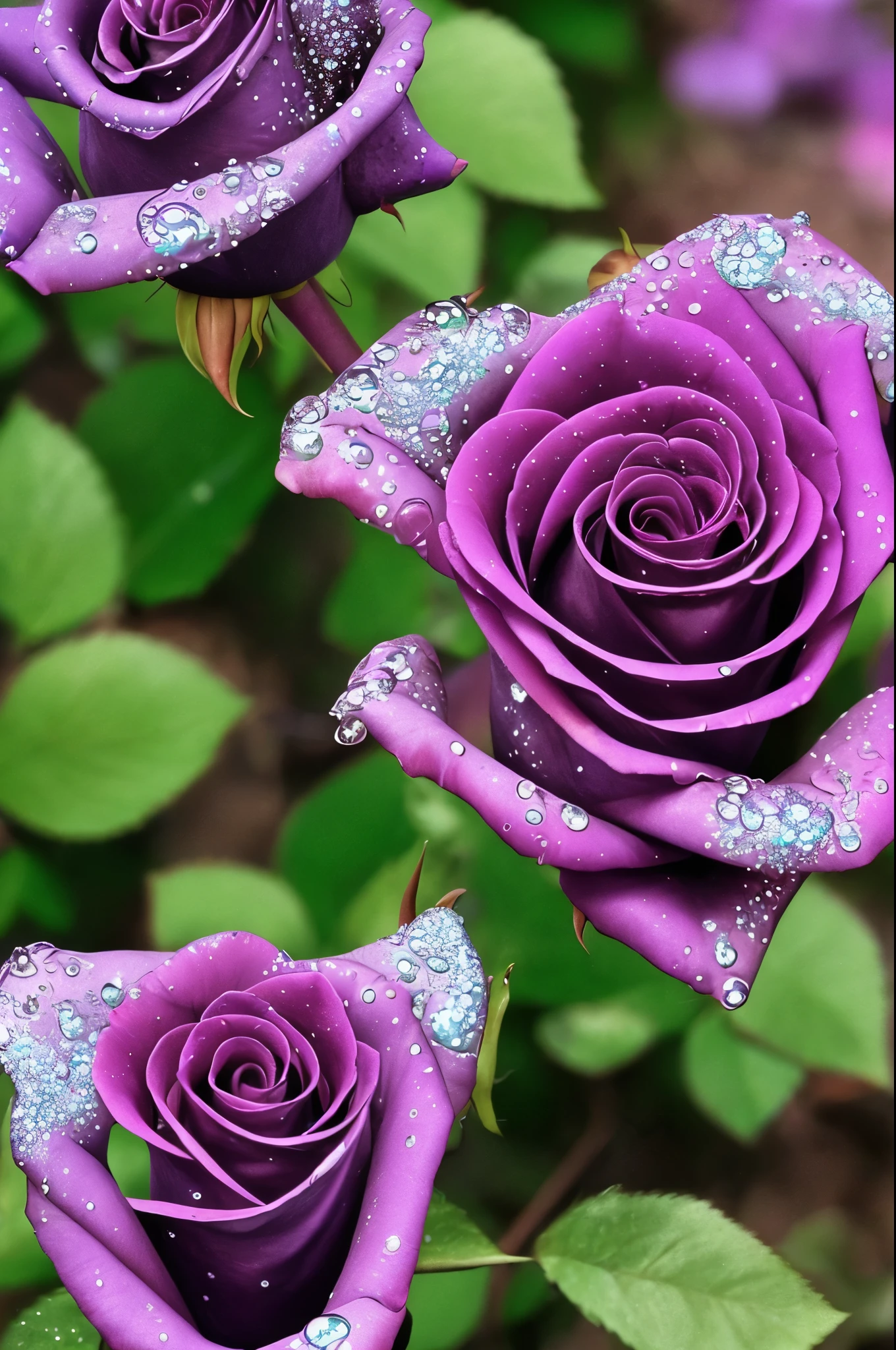 a close up of a purple rose with water droplets on it, beautiful detail and color, gorgeous colors, beautiful!!!!!!!!!, with beautiful colors, stunning colors, beautiful and colorful, beautiful flower, beautiful deep colors, beautiful vibrant colors, beautiful!!! digital art, beautiful colors, beautiful color art!, vividly beautiful colors, wow it is beautiful, beautiful colours, amazing colors