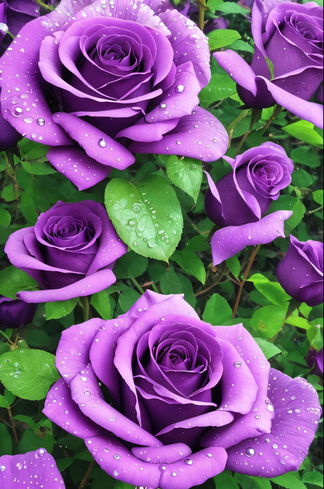 a close up of a purple rose with water droplets on it, a digital rendering by Perle Fine, flickr, romanticism, beautiful detail and color, gorgeous colors, beautiful!!!!!!!!!, with beautiful colors, stunning colors, beautiful and colorful, beautiful flower, beautiful deep colors, beautiful vibrant colors, beautiful!!! digital art, beautiful colors, beautiful color art!