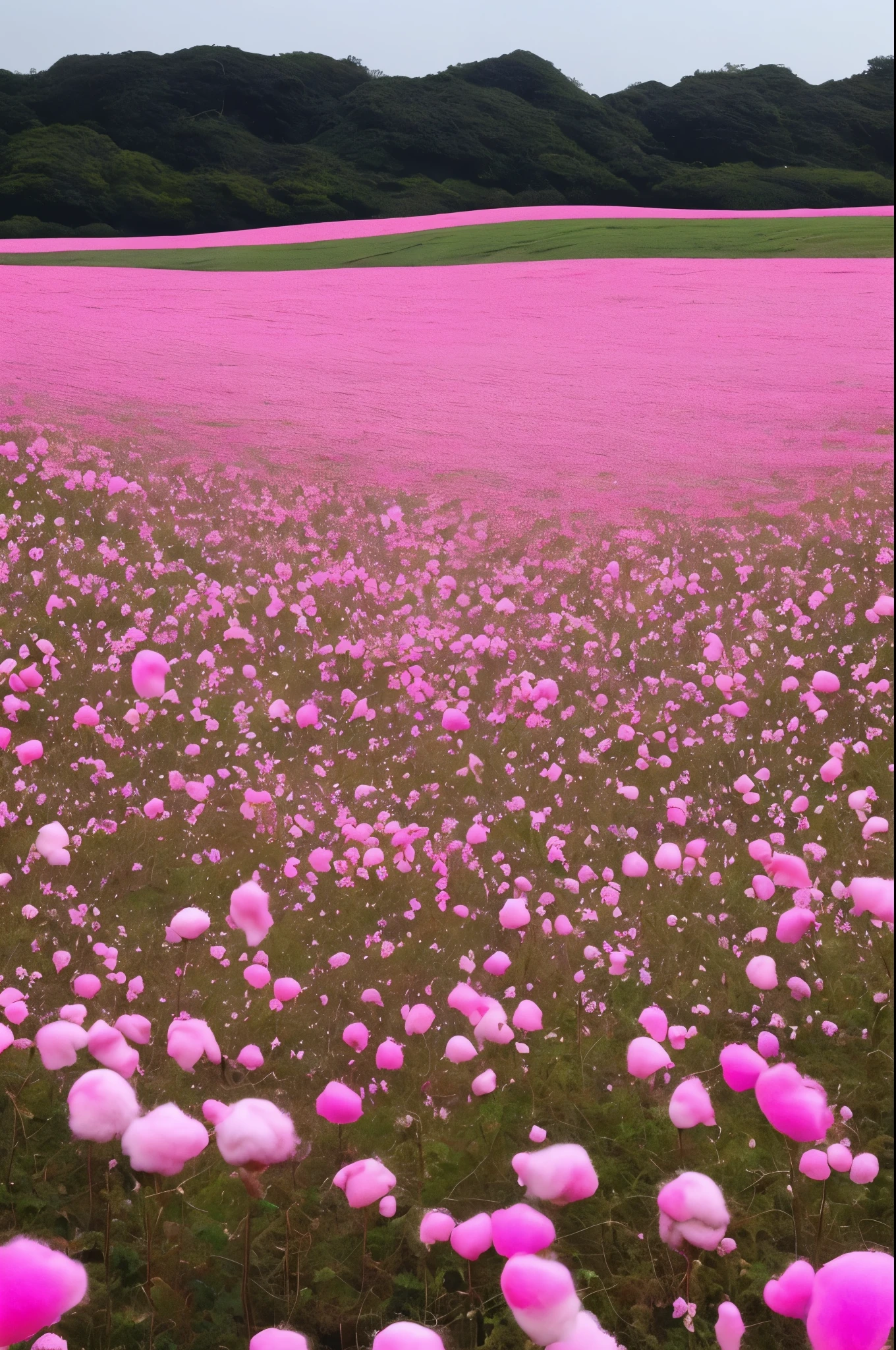 there are many pink flowers in the field at night, cotton candy bushes, cotton candy trees, field of fantasy flowers, made of cotton candy, glowing flowers, surreal waiizi flowers, beautiful!!!!!!!!!!!!, extremely beautiful and ethereal, field of flowers at night, cotton candy, ethereal soft and fuzzy glow, magical flowers, very magical and dreamy, lots of flowers