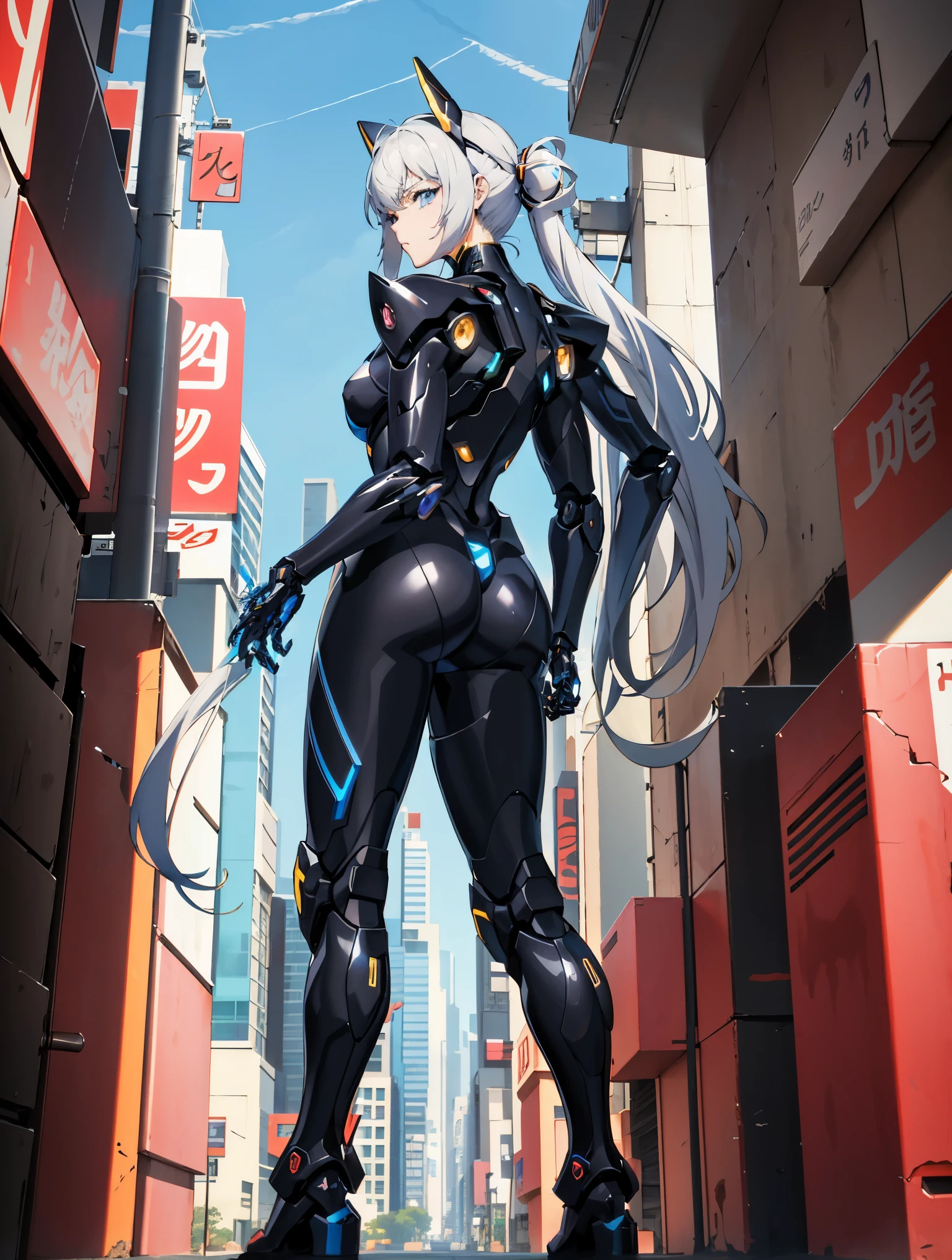 Close-up of a man standing in the city with his back, Mecha cyber armor girl, Anime Mecha Aesthetics, anime girl of the future, anime style 4k, cyberpunk anime girl mech, anime comics!! anime girl, anime art wallpaper 8k, Digital Cyberpunk Animation Art, anime art wallpaper 4k, Anime Art Wallpaper 4k