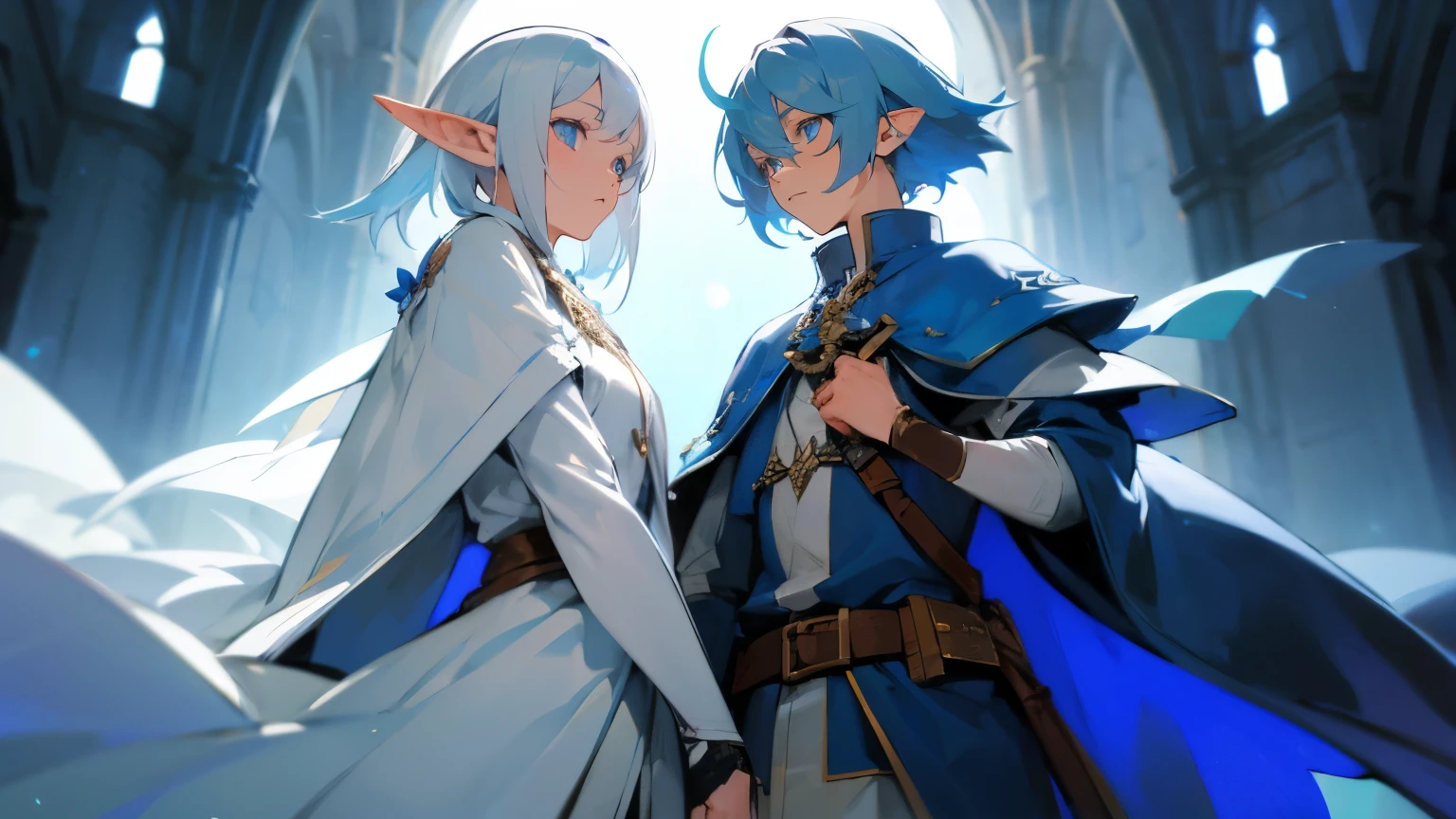 The two were Freeren, a white-haired elf mage, and a blue-haired Hilmel male hero. We traveled together.