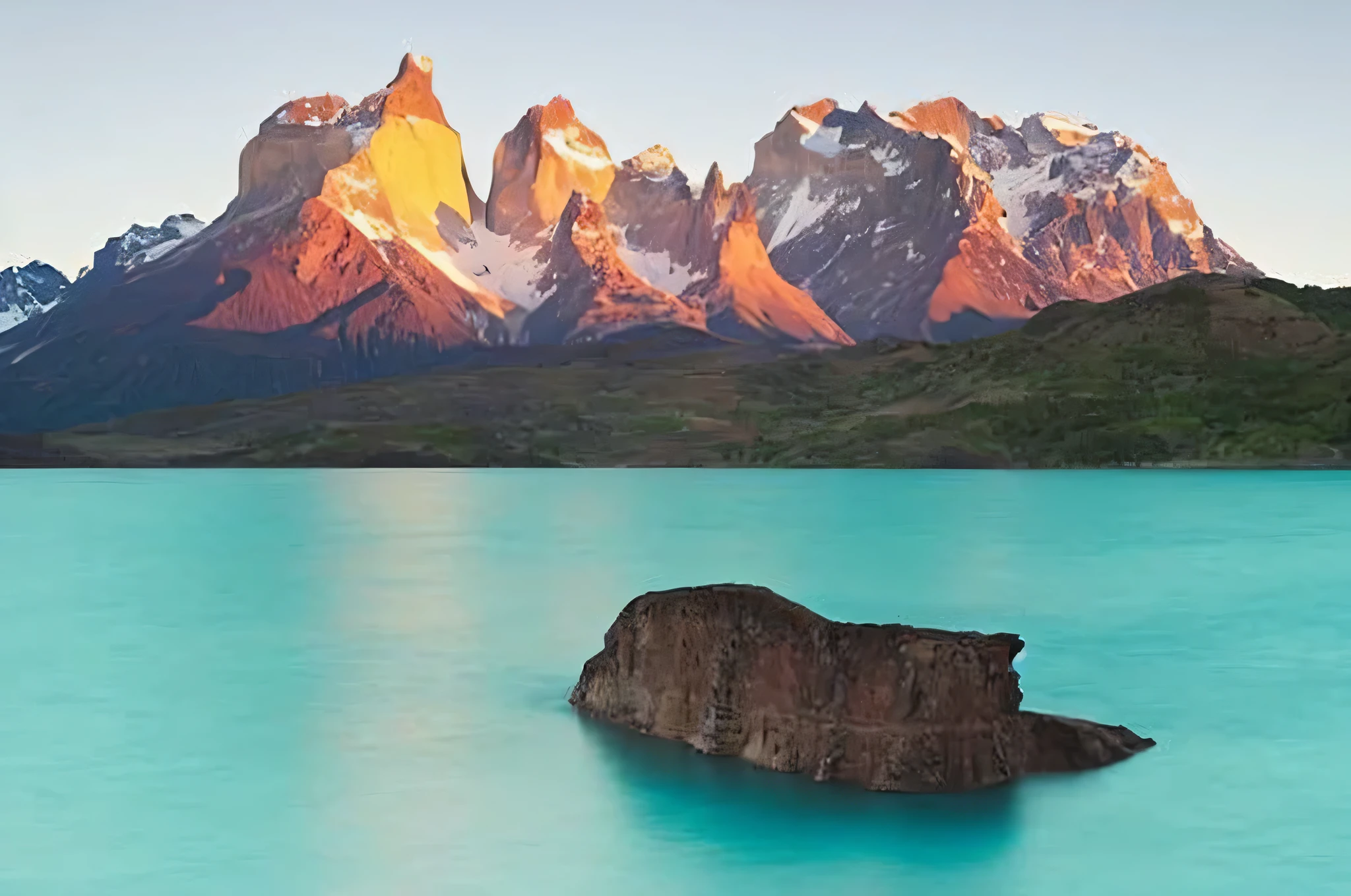 arafed mountain range in the distance with a blue lake in the foreground, chile, andes, patagonian, mountains and lakes, beautiful mountains, incredibly beautiful, behind that turquoise mountains, spectacular mountains, epic and stunning, stunning scenery, breathtaking mountains, stunning nature in background, a lake between mountains, fantastically beautiful, very very beautiful scenery, lakeside mountains