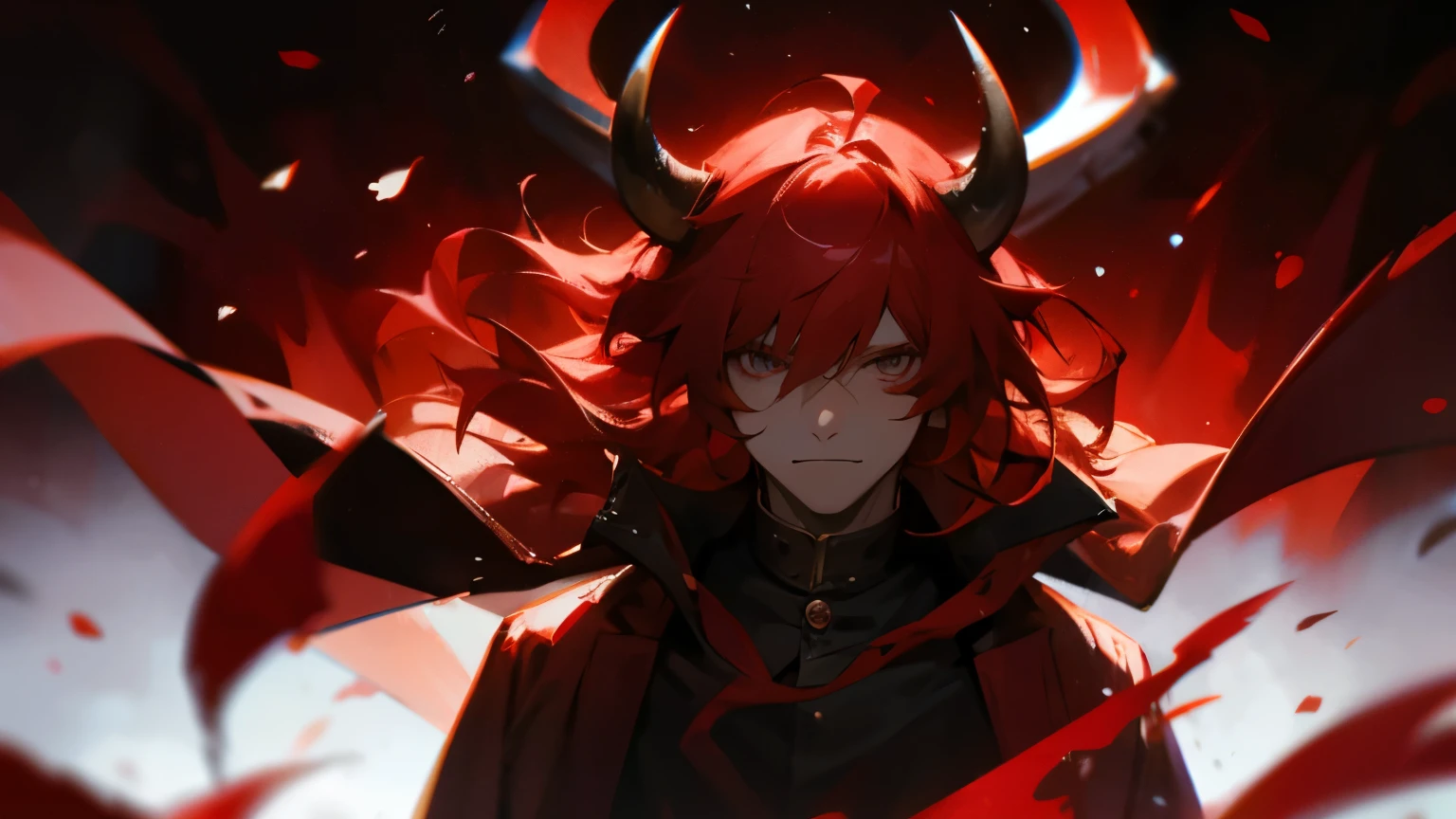 Demon Lord, a red-haired man with cow horns.