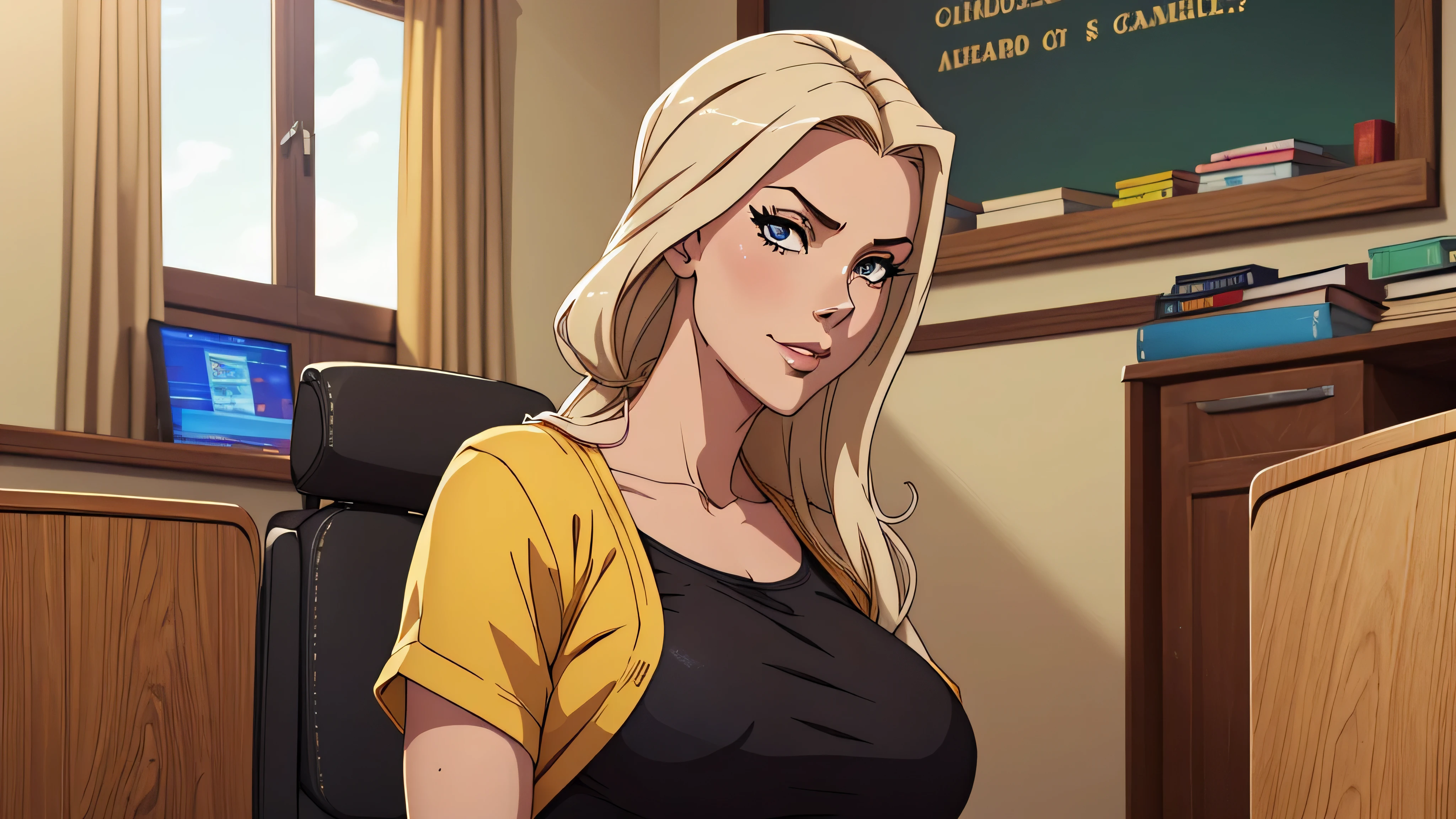 melhor qualidade, garota de anime, professora, linda, sala de aula, alunos em volta
