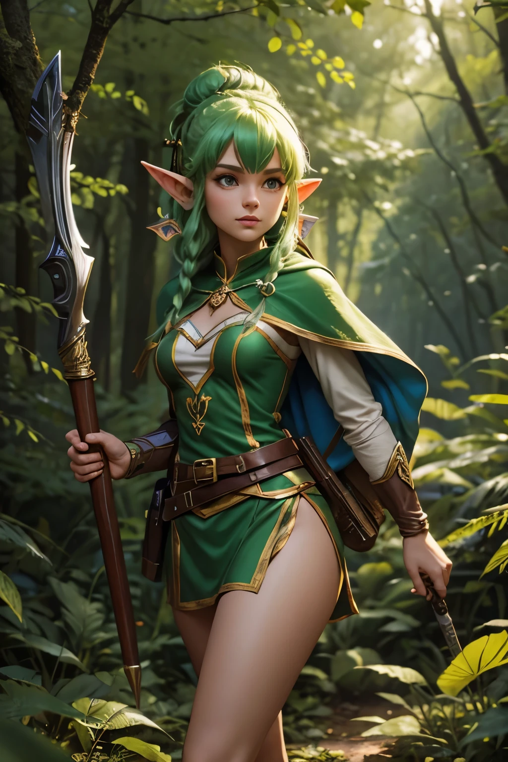 cute fantasy elf hunter woman in the forest