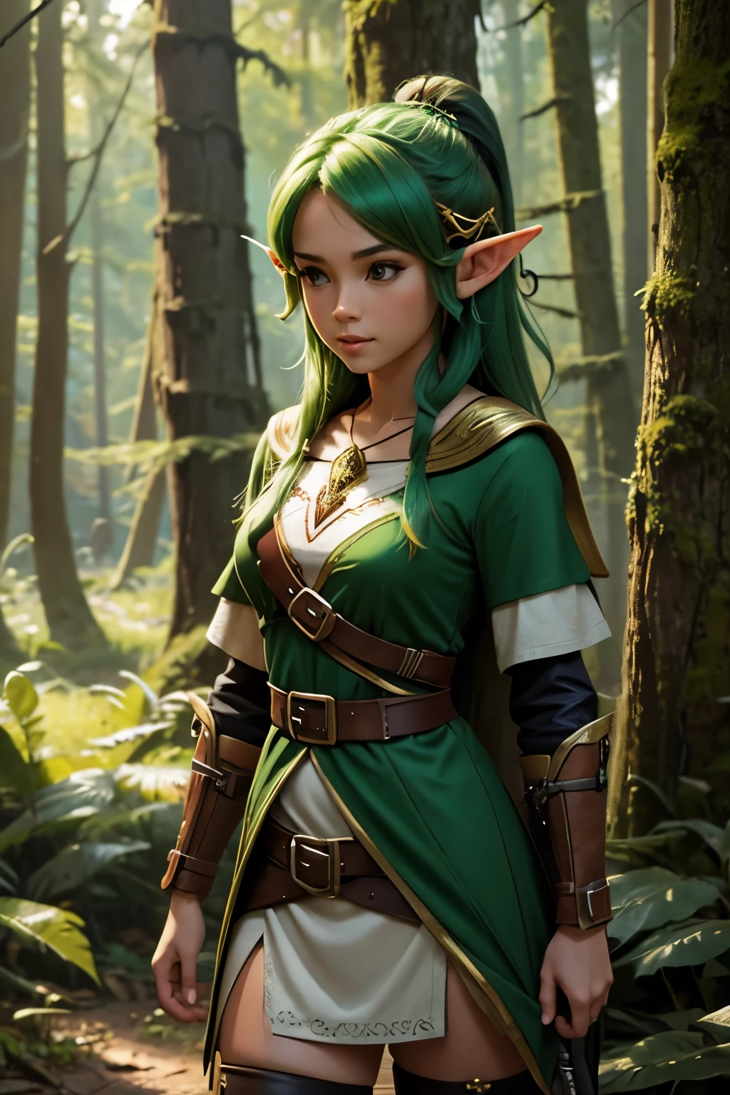 cute fantasy elf hunter woman in the forest