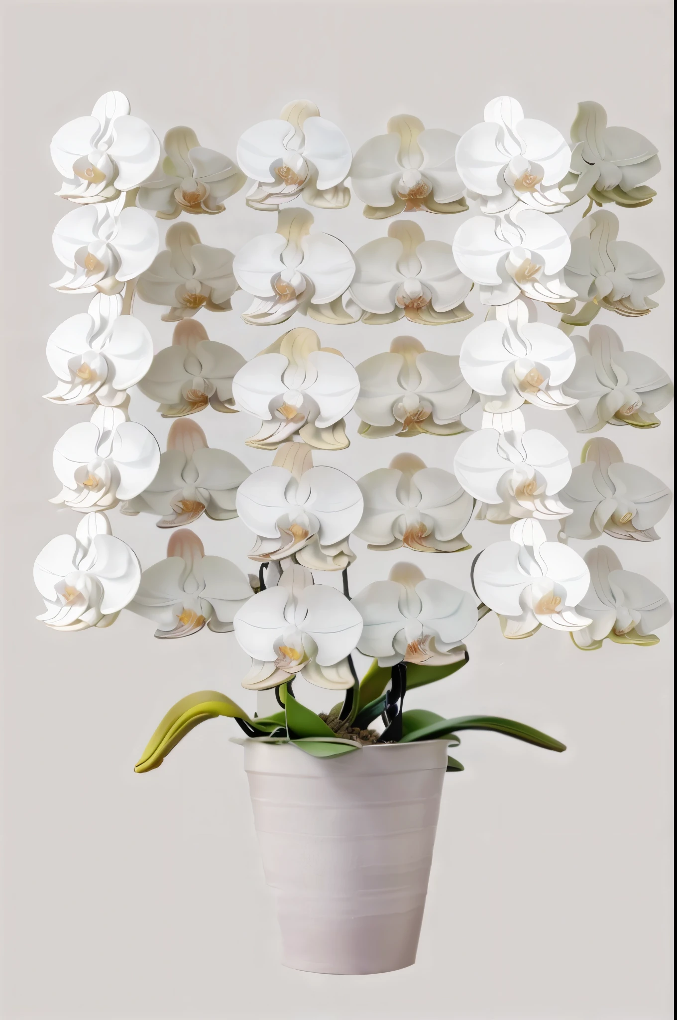 I went into a potted plant((Phalaenopsis orchid)), simple background , clear photo, 30 evenly sized flowers, lined up flower
