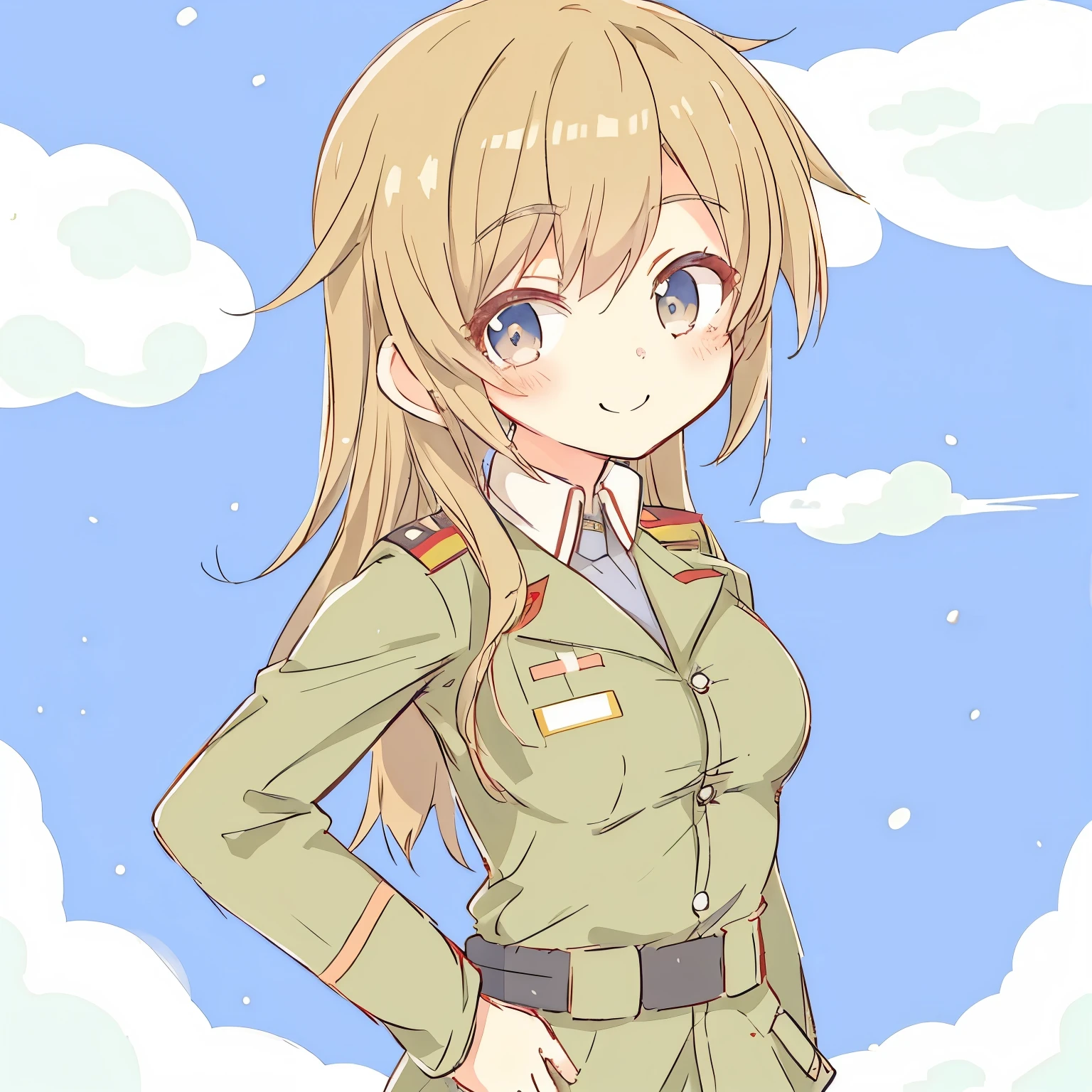 Anime girl in uniform smiling,dramatic smile pose, Kantai Collection Style, military girl, infantry girl, [[[[with an evil smile]]]], soldier girl