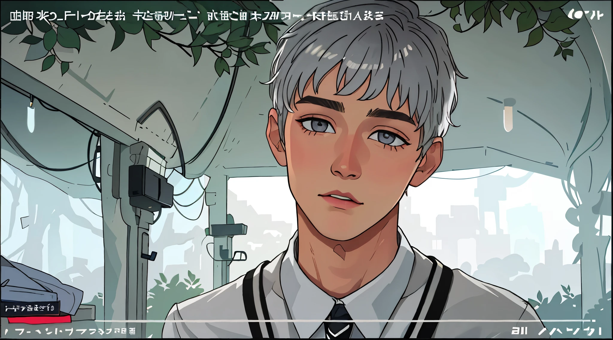 handsome young man of silver hair silver eyes