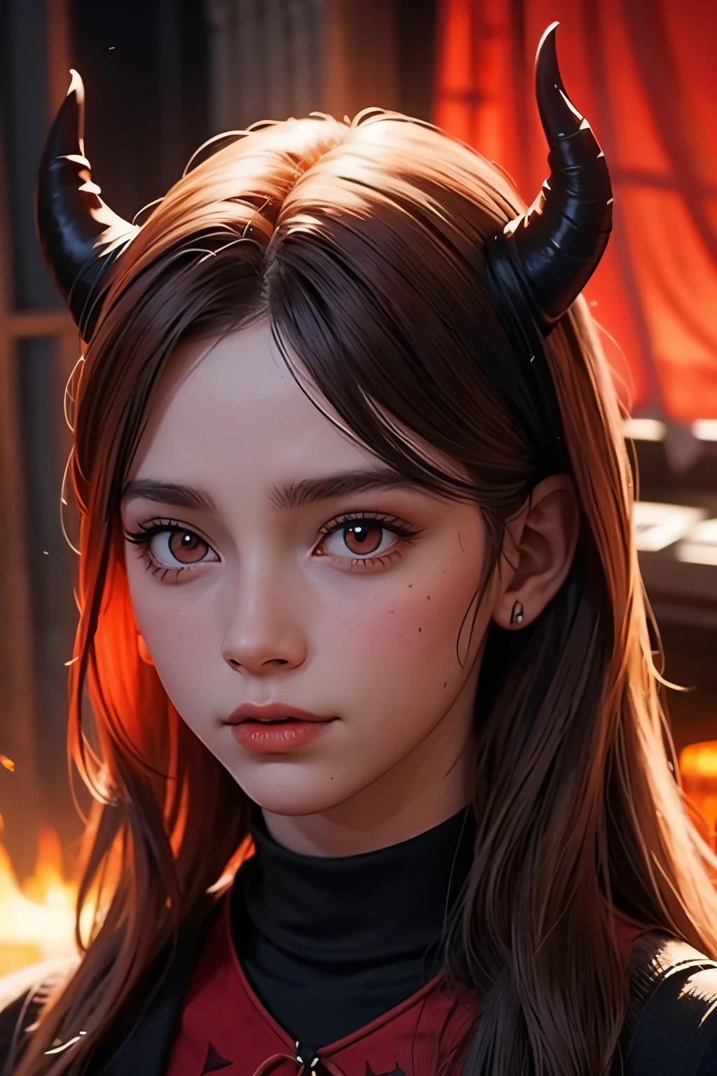 very beautiful red skin demon woman with horns