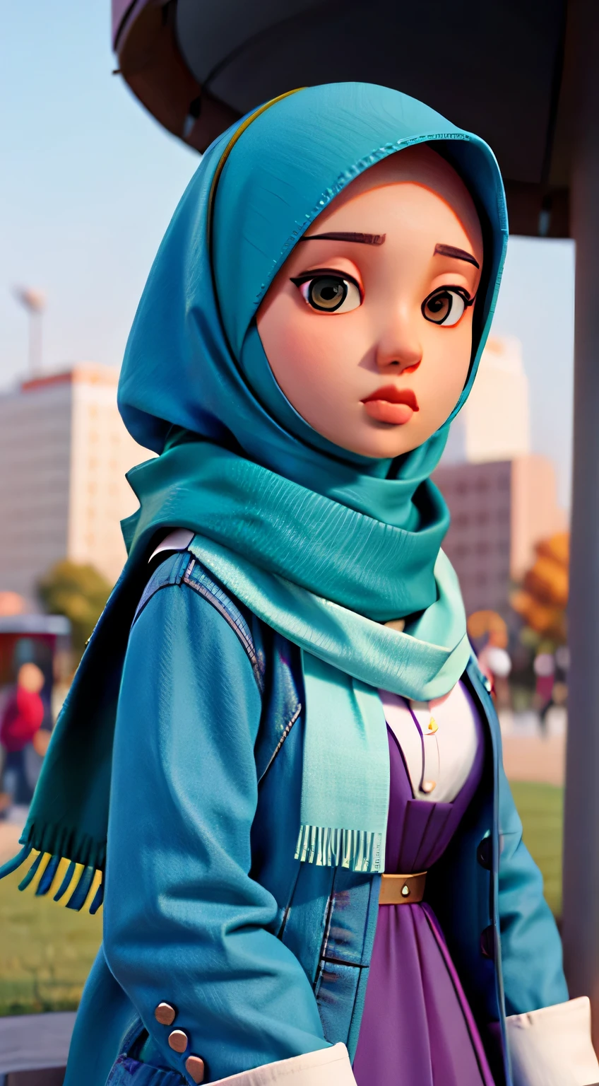 muslim young woman and a scarf at the park, instagram, hijab, protrait, picture, close up potrait, solo, casual