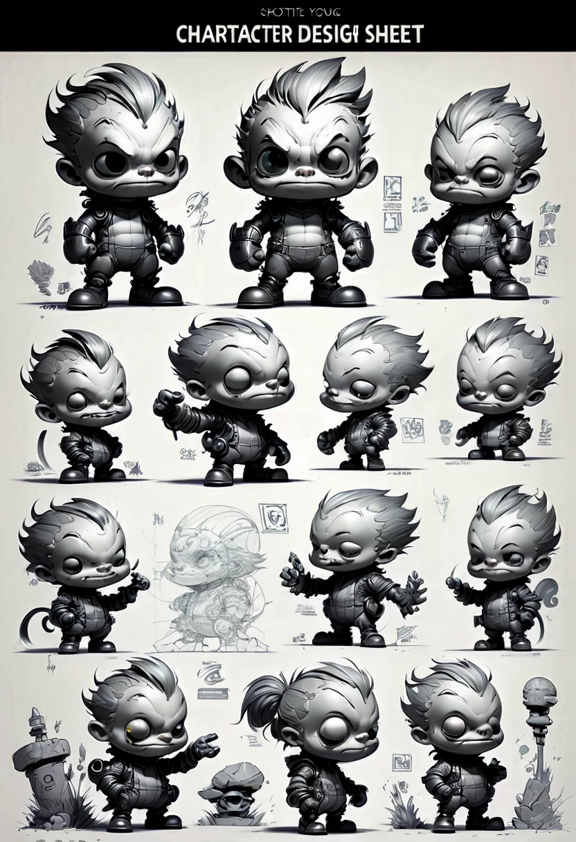 character design sheet, by Skottie Young, (best quality, masterpiece, Representative work, official art, Professional, Ultra intricate detailed, 8k:1.3)