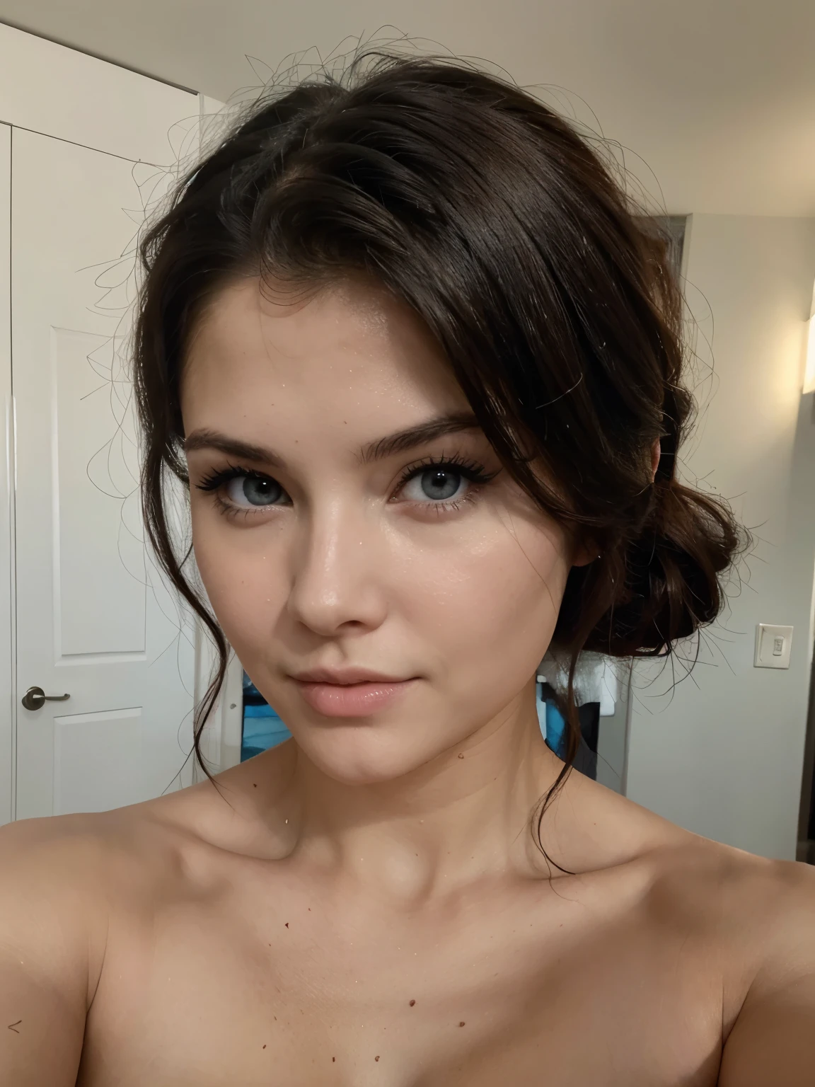 Selfie, visage Amanda Cerni, yeux bleus, russe