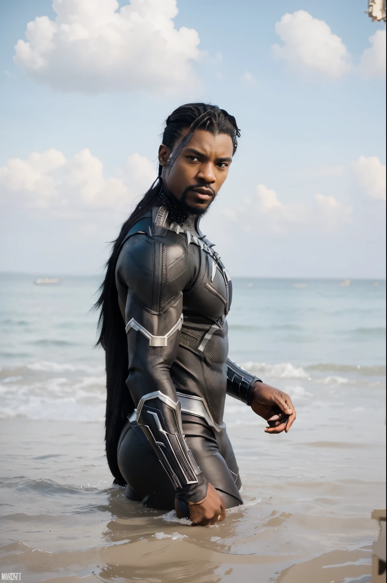 Pantera Negra,  Extremamente Realista, Marvel Comics, MCU, Black Panter, T'Challa, Black Panther, Forte, Fitness, dentro do mar, Wakanda