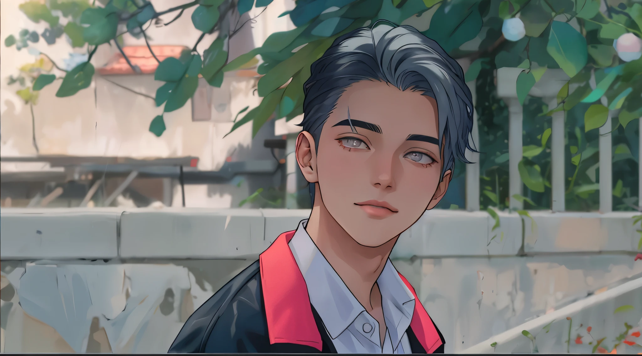 handsome young man of silver hair silver eyes