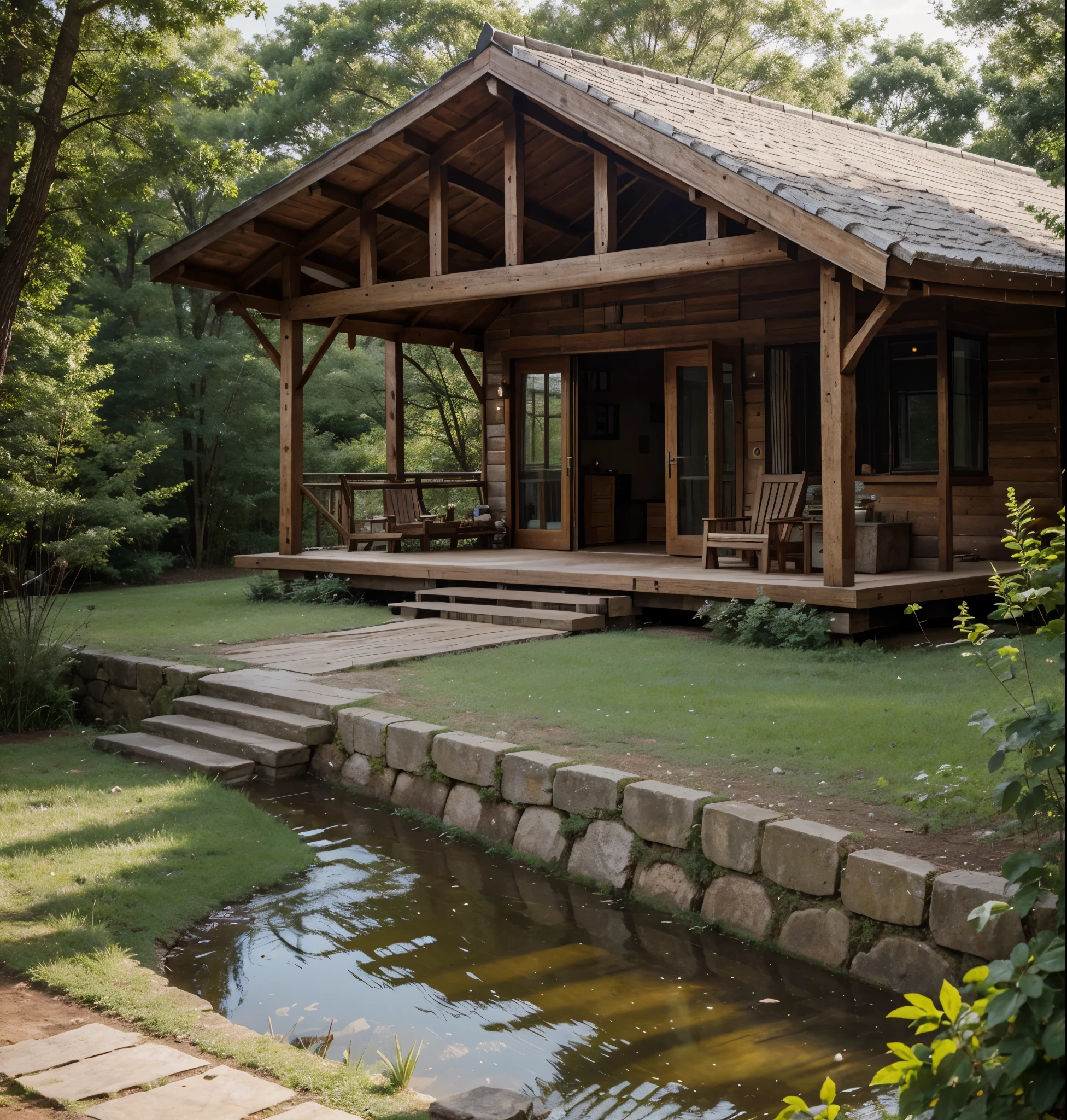 A rustic house in the middle of nature, highlighting its isolation and tranquillity
