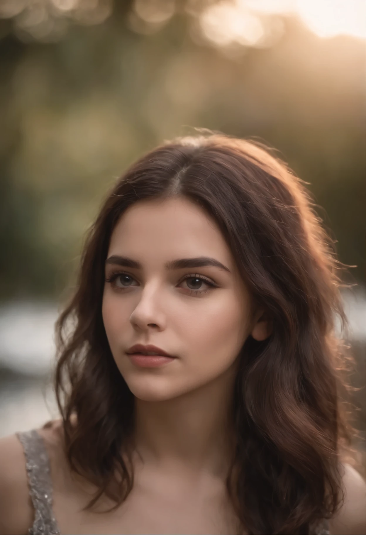 adolescente com cabelo preto muito volumoso, com queixo alto e altivo, ar severo, garota safada