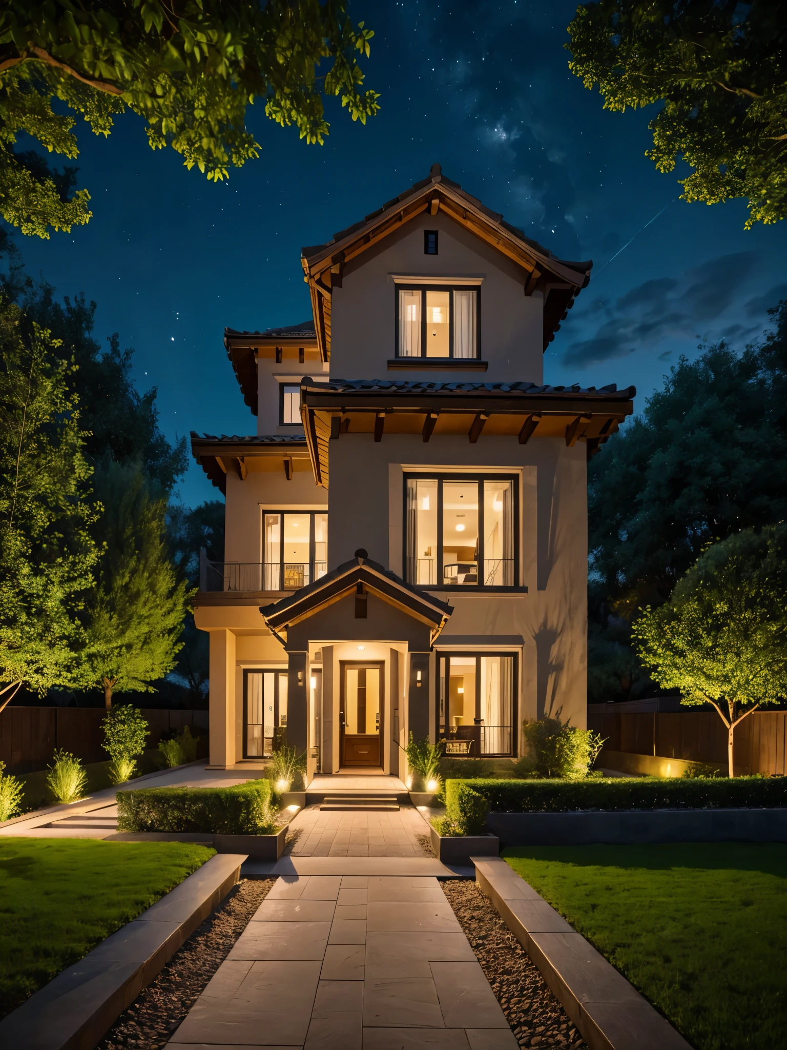 House with luxury finishes with garden night photography