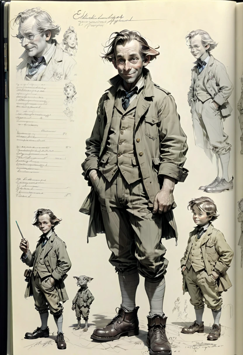 character design sheet, by E.H. Shepard, (best quality, masterpiece, Representative work, official art, Professional, Ultra intricate detailed, 8k:1.3)