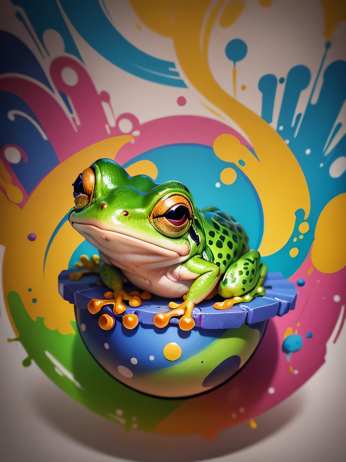 arte vetorial, Colorful graffiti illustration of a cute little frog, cores brilhantes, respingos de tinta e manchas, Alto detalhe, fundo branco