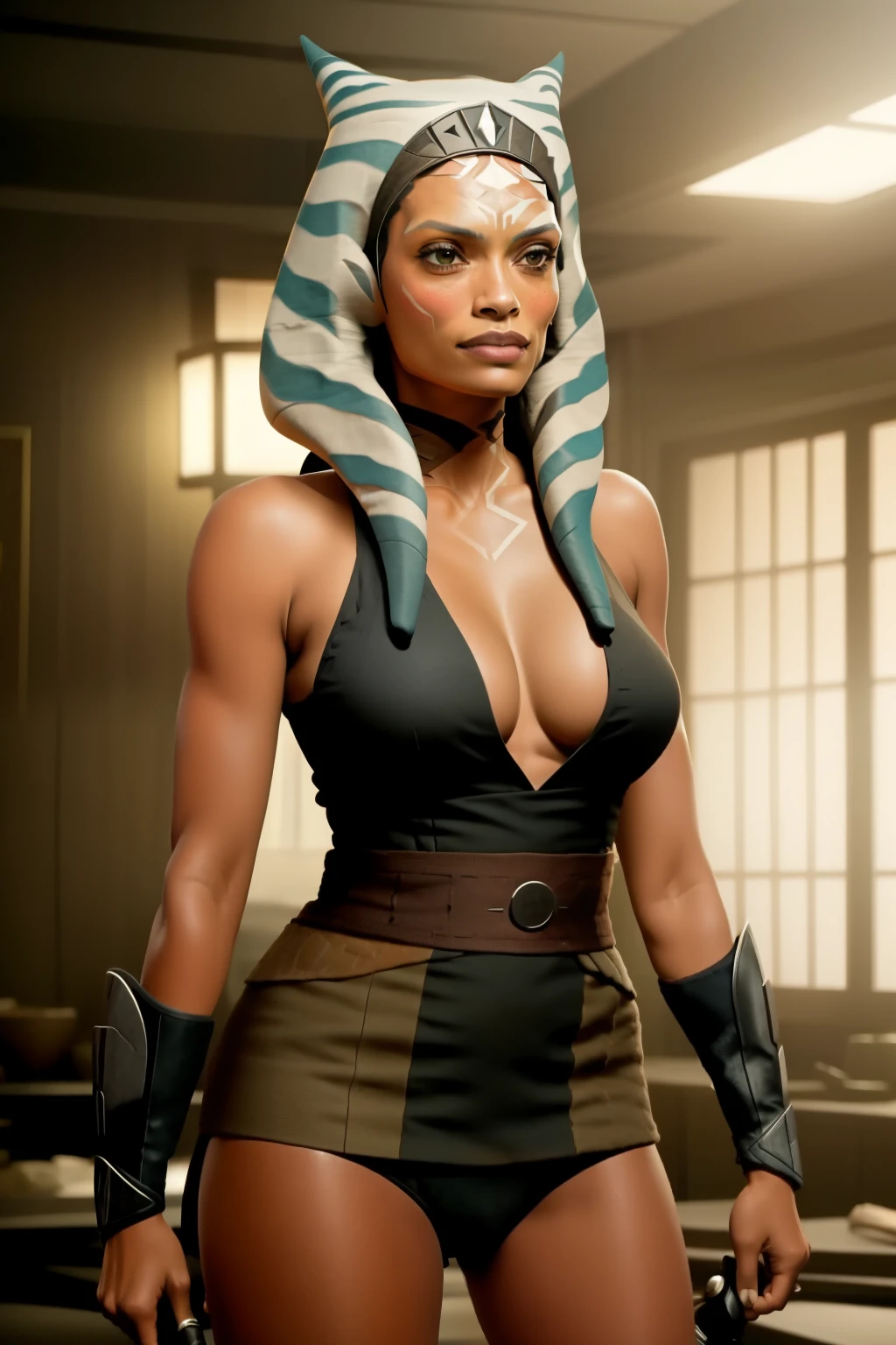 ahsokatano woman, rosario dawson, cleavage, big breasts, sexy