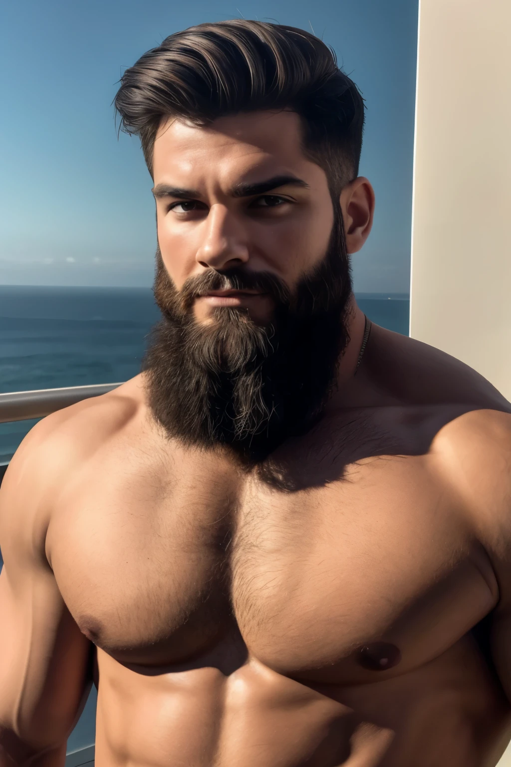 Uma foto realista, fotorrealista: 1.4 Arte oficial, ultra detalhado, beautiful and aesthetically pleasing, lindo, obra de arte, da melhor qualidade, business man,parece direto, barba