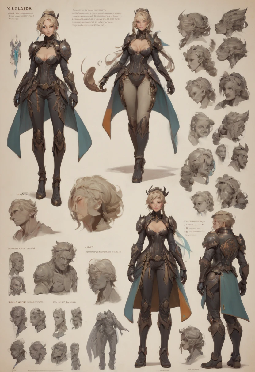 character design sheet by Yliade, best quality, masterpiece, Representative work, official art, Professional, Ultra intricate detailed, 8k