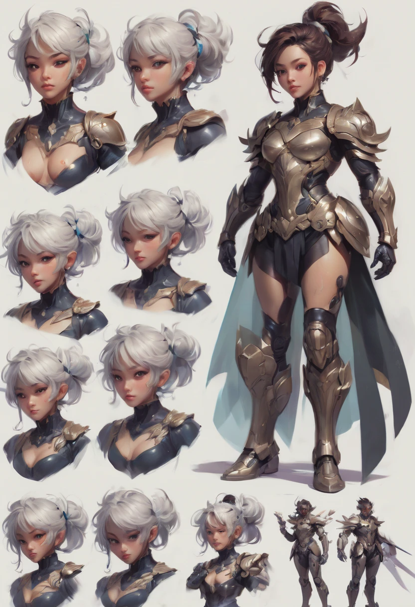 character design sheet by Karol_Bak, best quality, masterpiece, Representative work, official art, Professional, Ultra intricate detailed, 8k