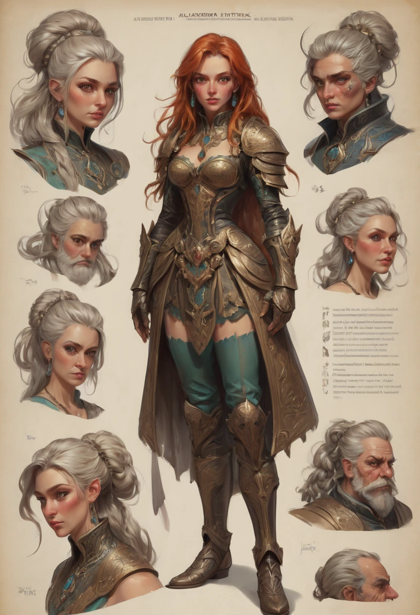 character design sheet by Karol_Bak, best quality, masterpiece, Representative work, official art, Professional, Ultra intricate detailed, 8k