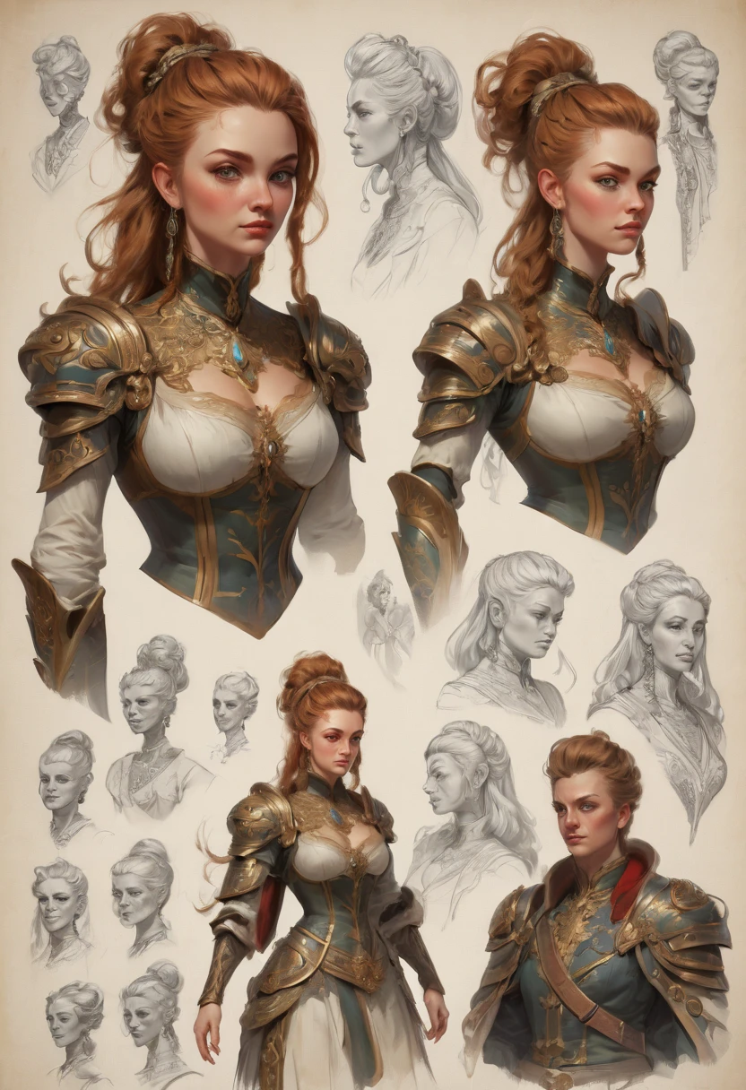 character design sheet by Alexandra Petruk, best quality, masterpiece, Representative work, official art, Professional, Ultra intricate detailed, 8k