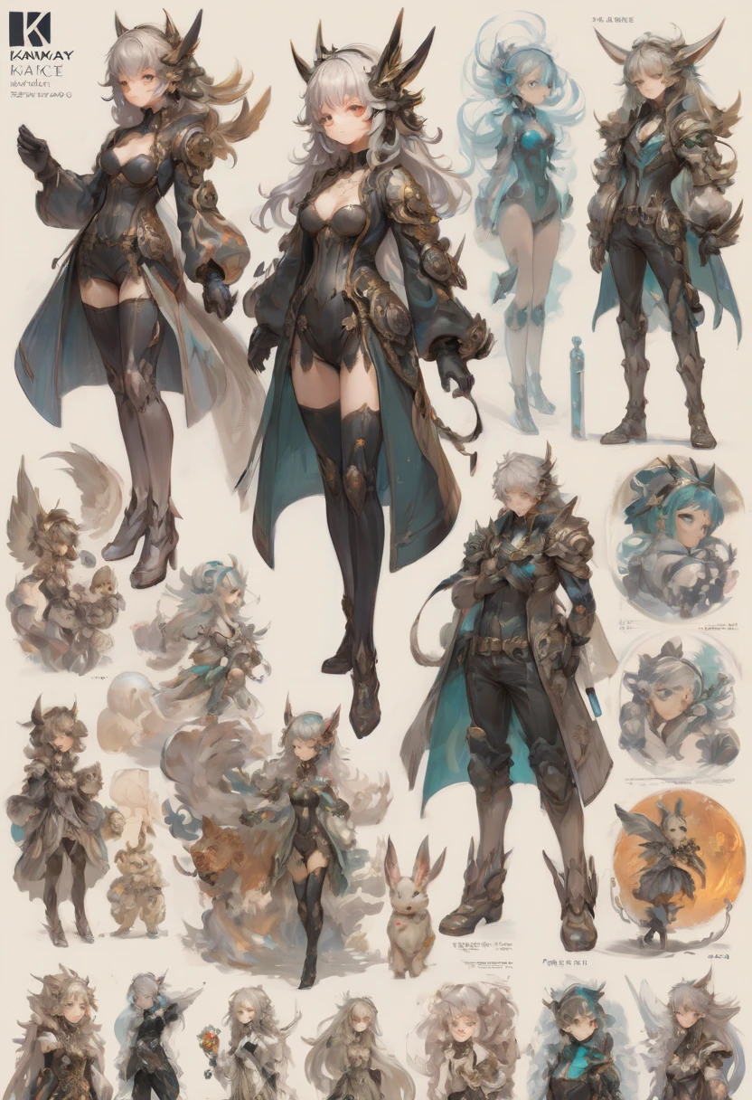 character design sheet by Kawacy, best quality, masterpiece, Representative work, official art, Professional, Ultra intricate detailed, 8k