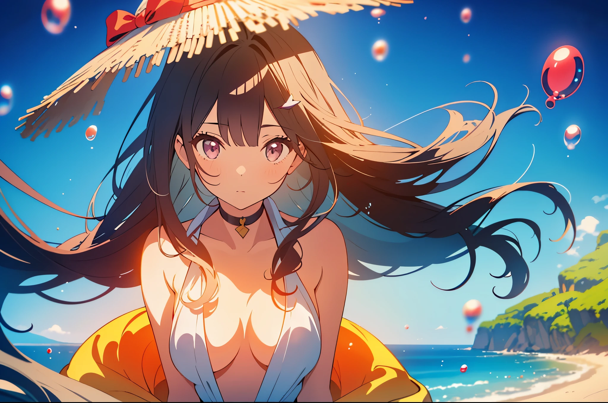 (A beautiful girl is sinking) , ((in colorful bubbles)) , Lots of bubbles,brown and black hair, nude,Chest quilt,hair cover,Looming,Big ,Southern Hemisphere,Good shape,Gradient eye, anime style, chiaroscuro, depth of field, light, divine light, Ray tracing, reflected light, glowing light, from the side, ((panoramic)), (elegant work of art), best quality, high resolution, (Ultra-detailed), anatomically correct, ultra high definition, textured skin