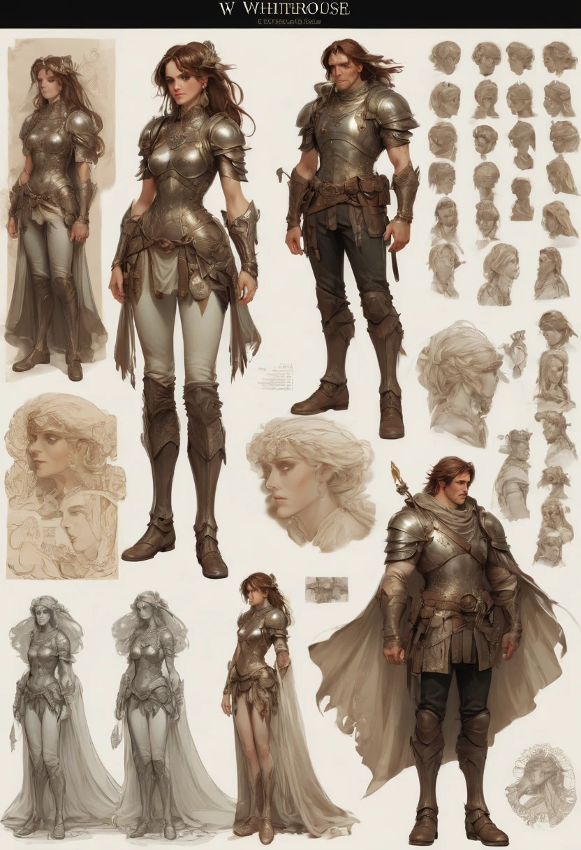 character design sheet by Waterhouse, best quality, masterpiece, Representative work, official art, Professional, Ultra intricate detailed, 8k